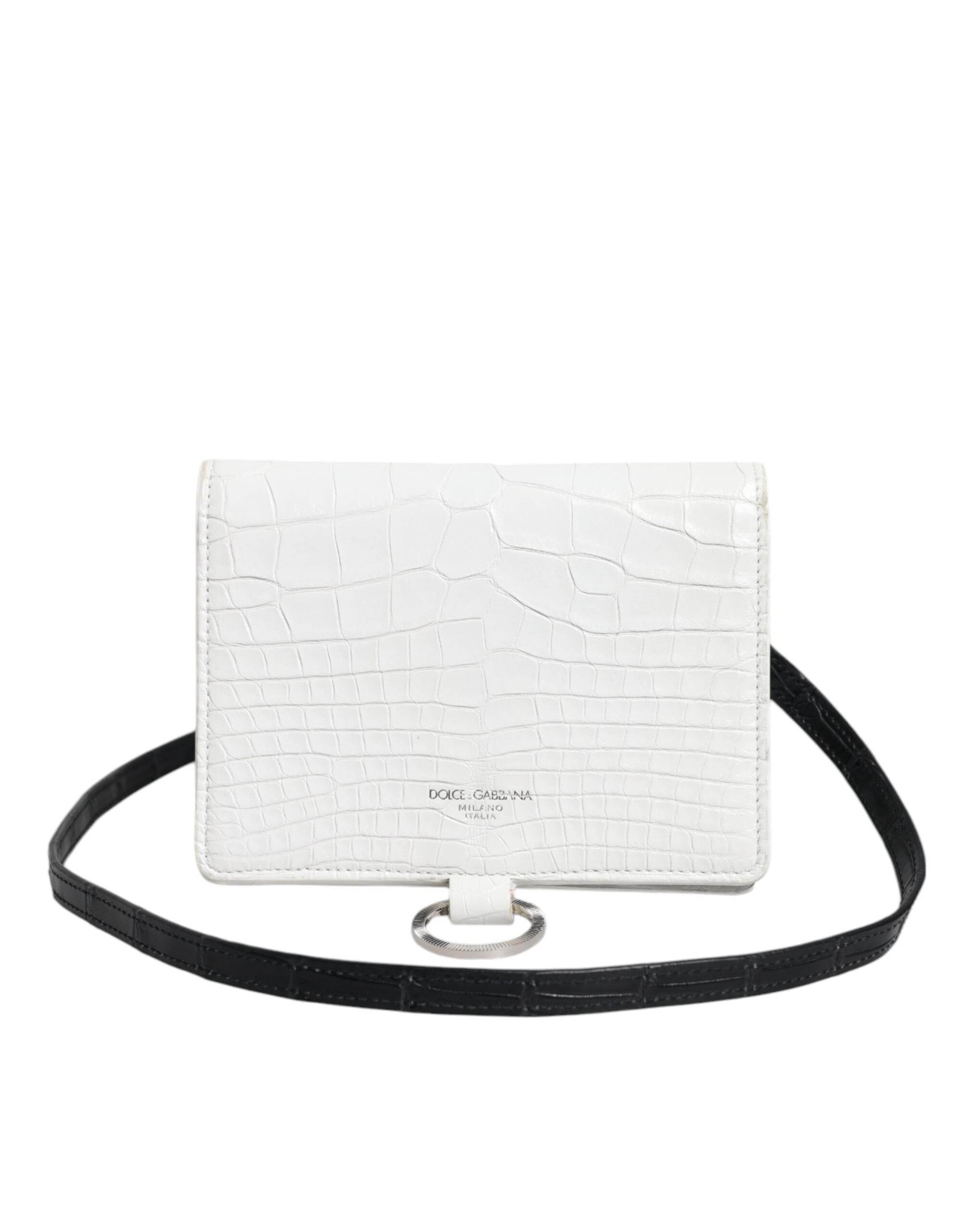 Dolce & Gabbana White Blue Leather Bifold Crossbody Sling Wallet - Hilstor
