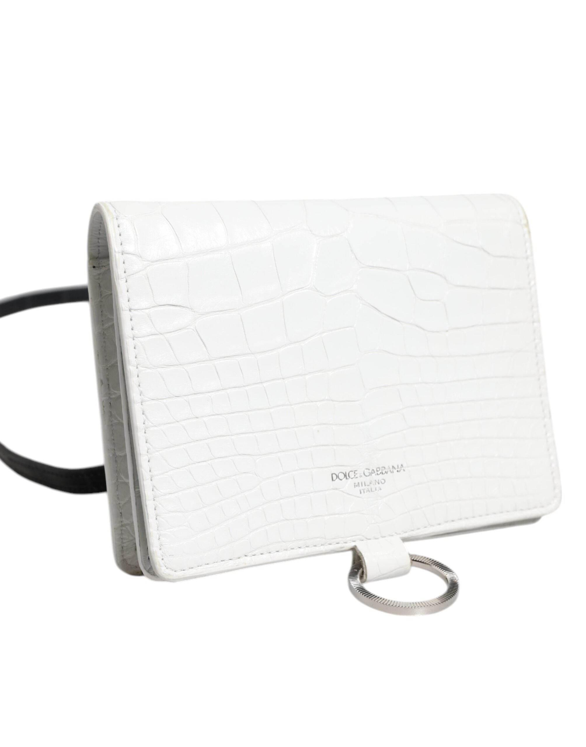Dolce & Gabbana White Blue Leather Bifold Crossbody Sling Wallet - Hilstor
