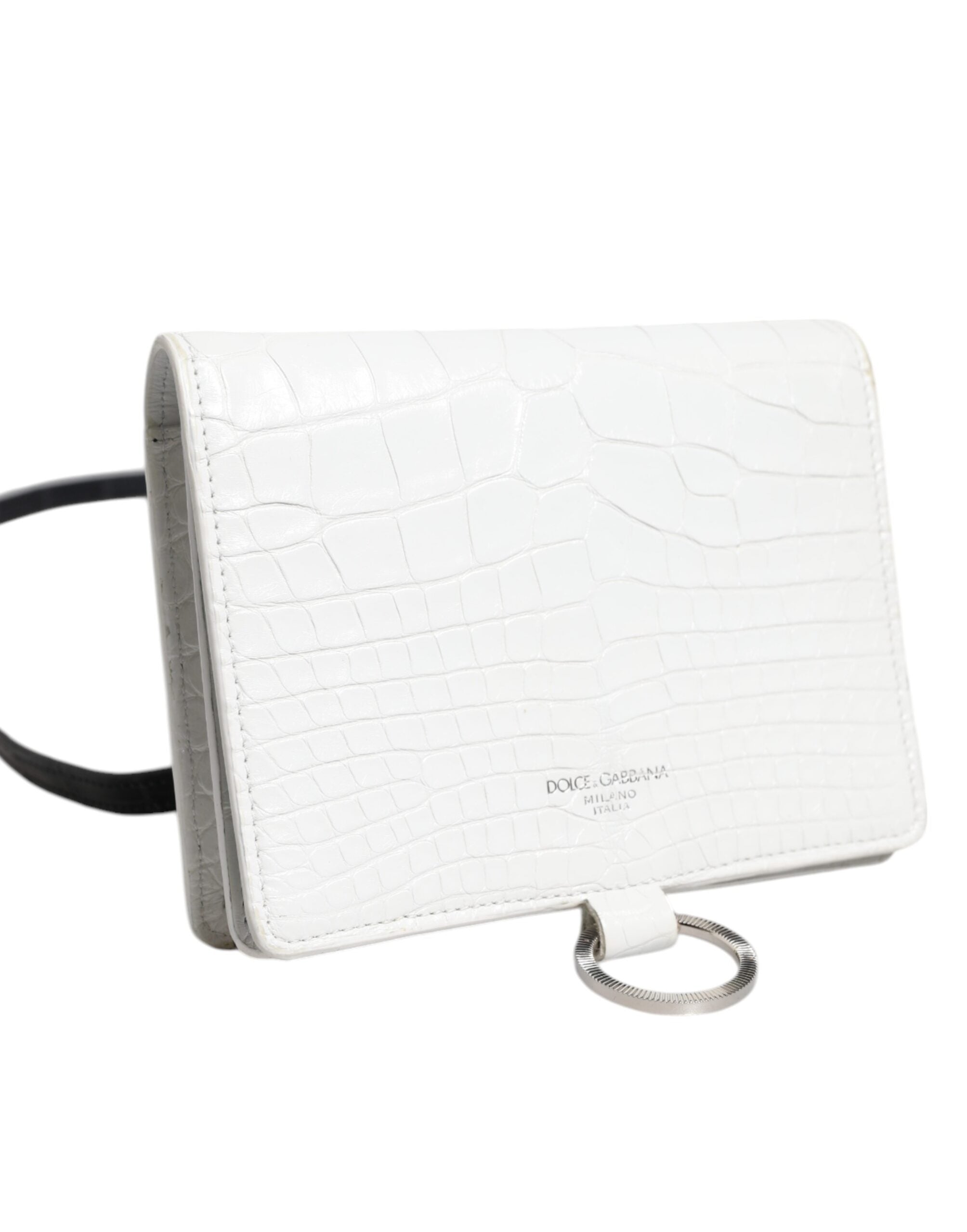 Dolce &amp; Gabbana Hvid Blå Læder Bifold Crossbody Sling Pung