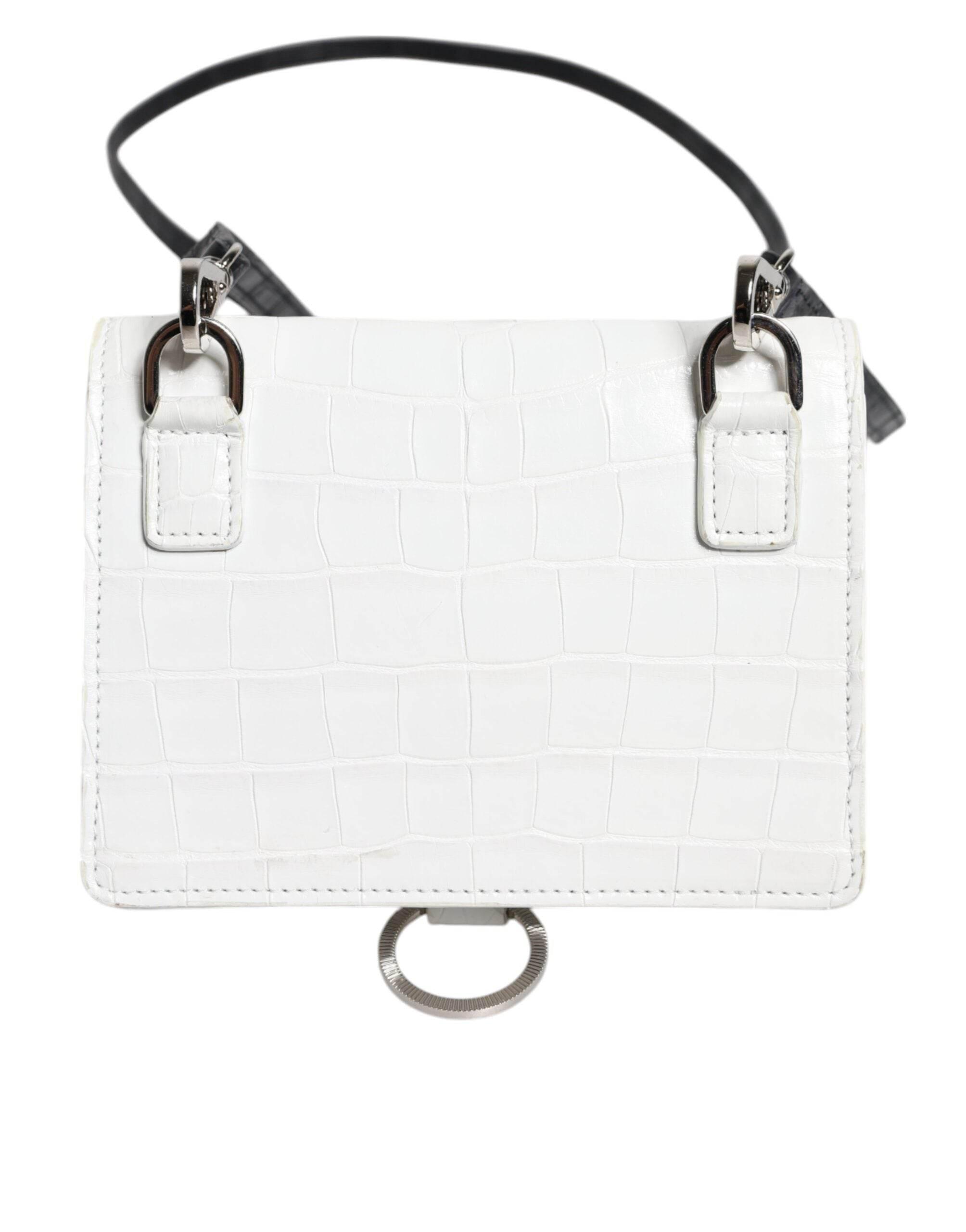 Dolce & Gabbana White Blue Leather Bifold Crossbody Sling Wallet - Hilstor