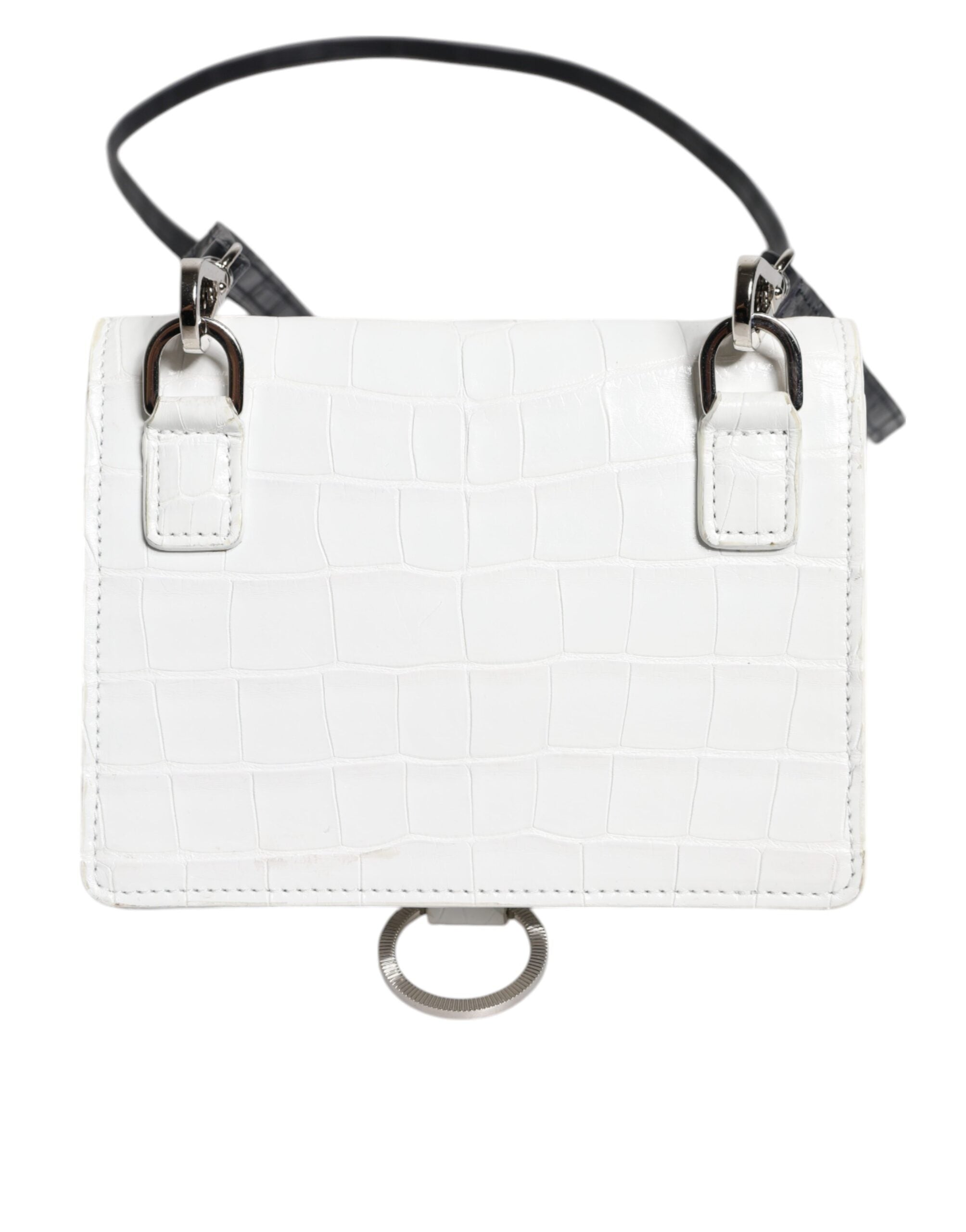 Dolce &amp; Gabbana Hvid Blå Læder Bifold Crossbody Sling Pung