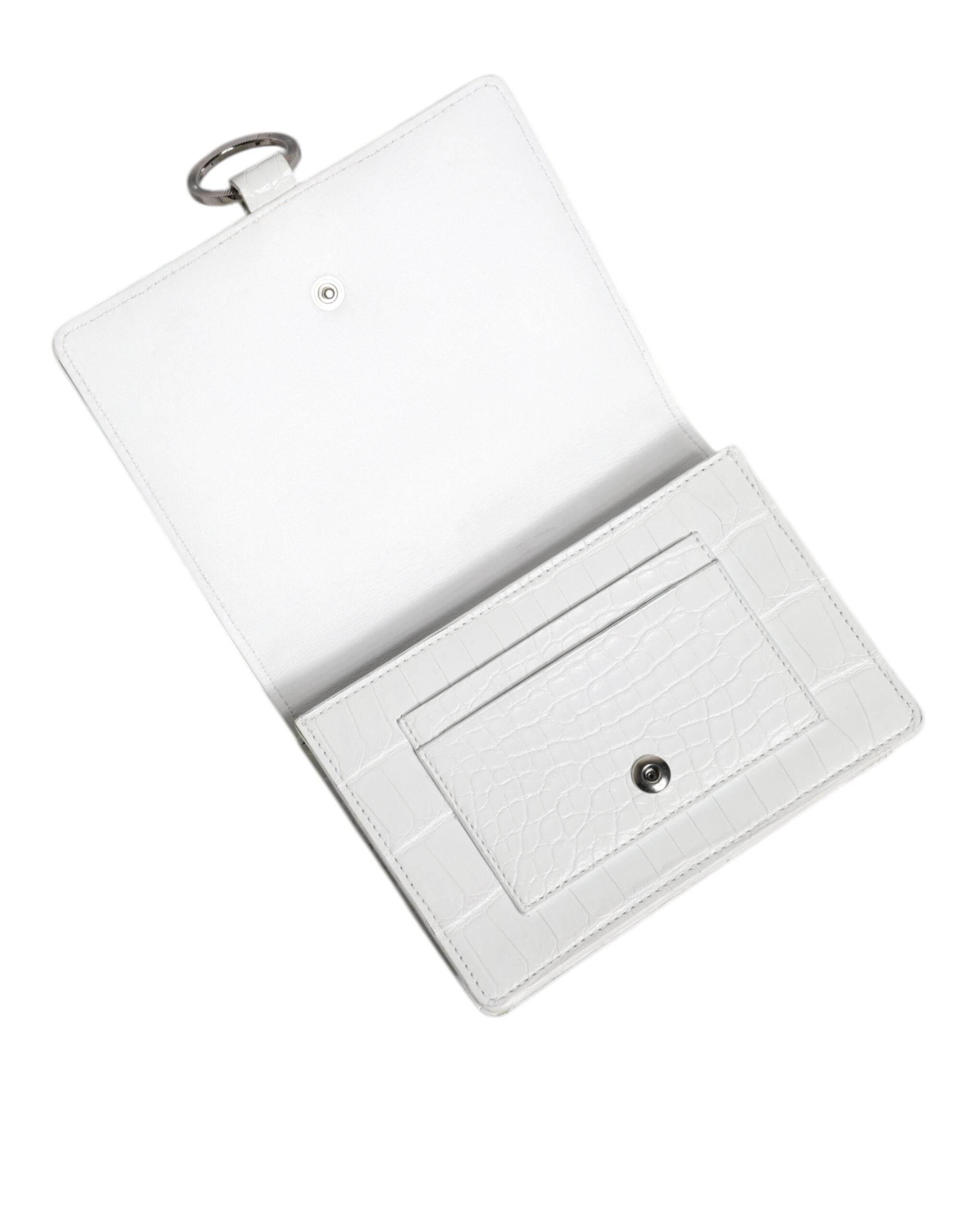 Dolce & Gabbana White Blue Leather Bifold Crossbody Sling Wallet - Hilstor