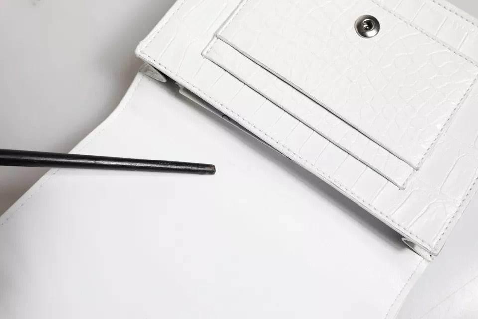 Dolce & Gabbana White Blue Leather Bifold Crossbody Sling Wallet - Hilstor