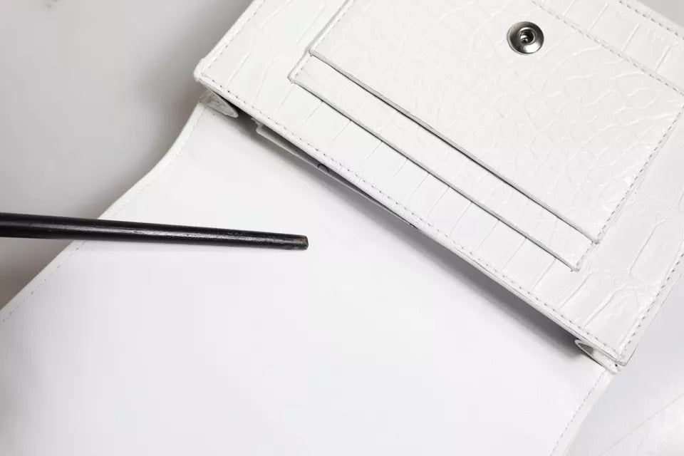Dolce &amp; Gabbana Hvid Blå Læder Bifold Crossbody Sling Pung