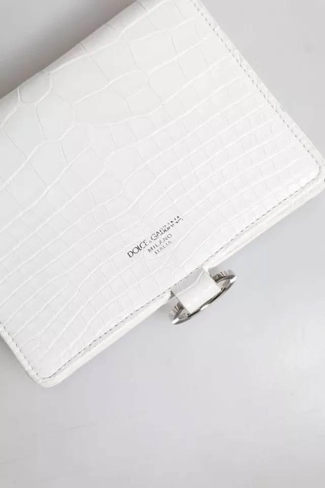 Dolce & Gabbana White Blue Leather Bifold Crossbody Sling Wallet - Hilstor