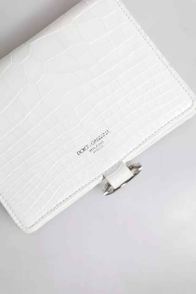 Dolce &amp; Gabbana Hvid Blå Læder Bifold Crossbody Sling Pung
