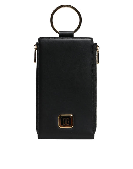 Dolce & Gabbana Black Leather Logo Plaque Neck Strap Card Coin Wallet - Hilstor