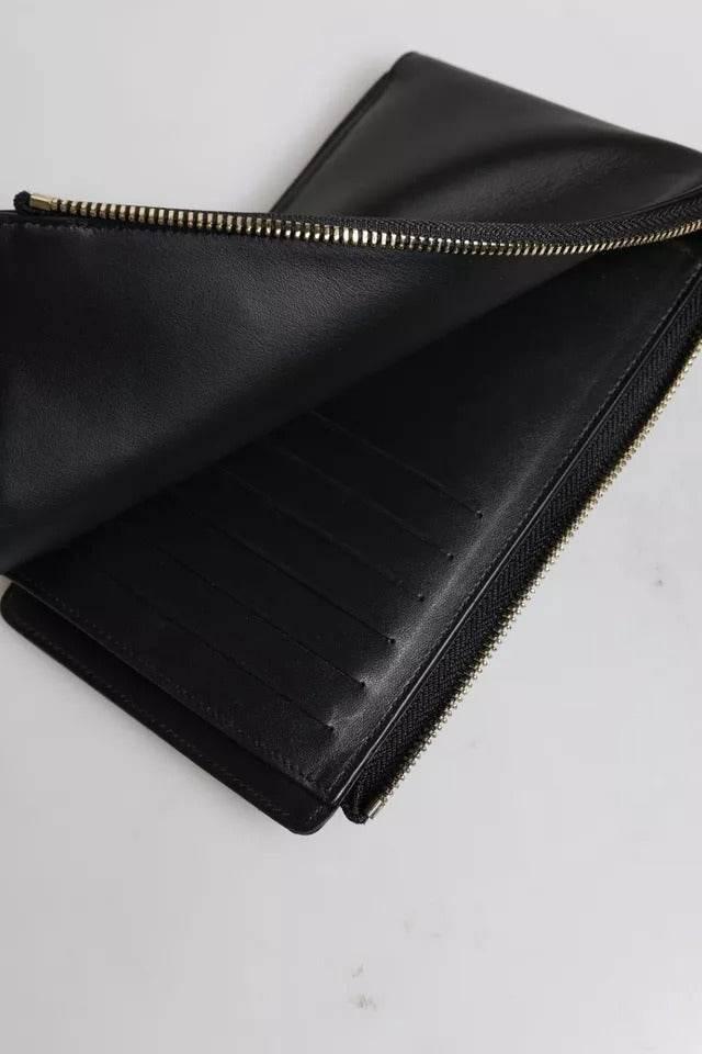 Dolce & Gabbana Black Leather Logo Plaque Neck Strap Card Coin Wallet - Hilstor
