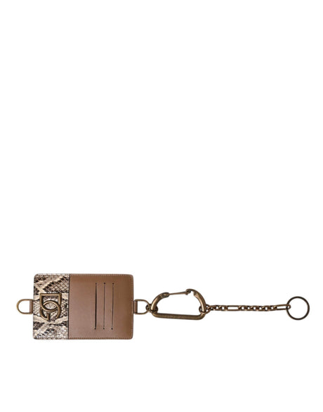 Dolce & Gabbana Brown Exotic Leather Card Holder DG Logo Plaque Wallet - Hilstor