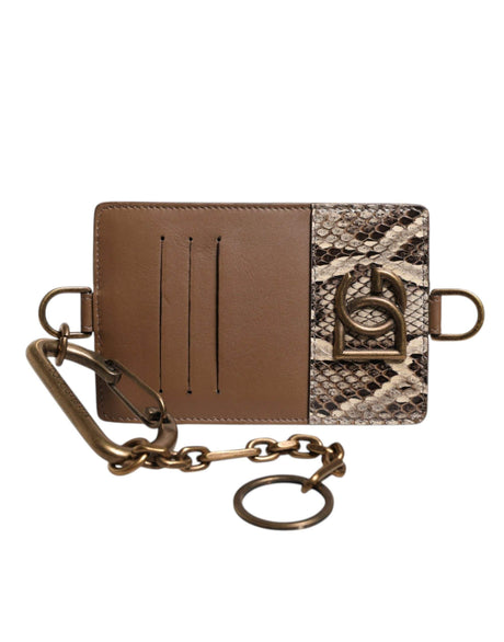 Dolce & Gabbana Brown Exotic Leather Card Holder DG Logo Plaque Wallet - Hilstor