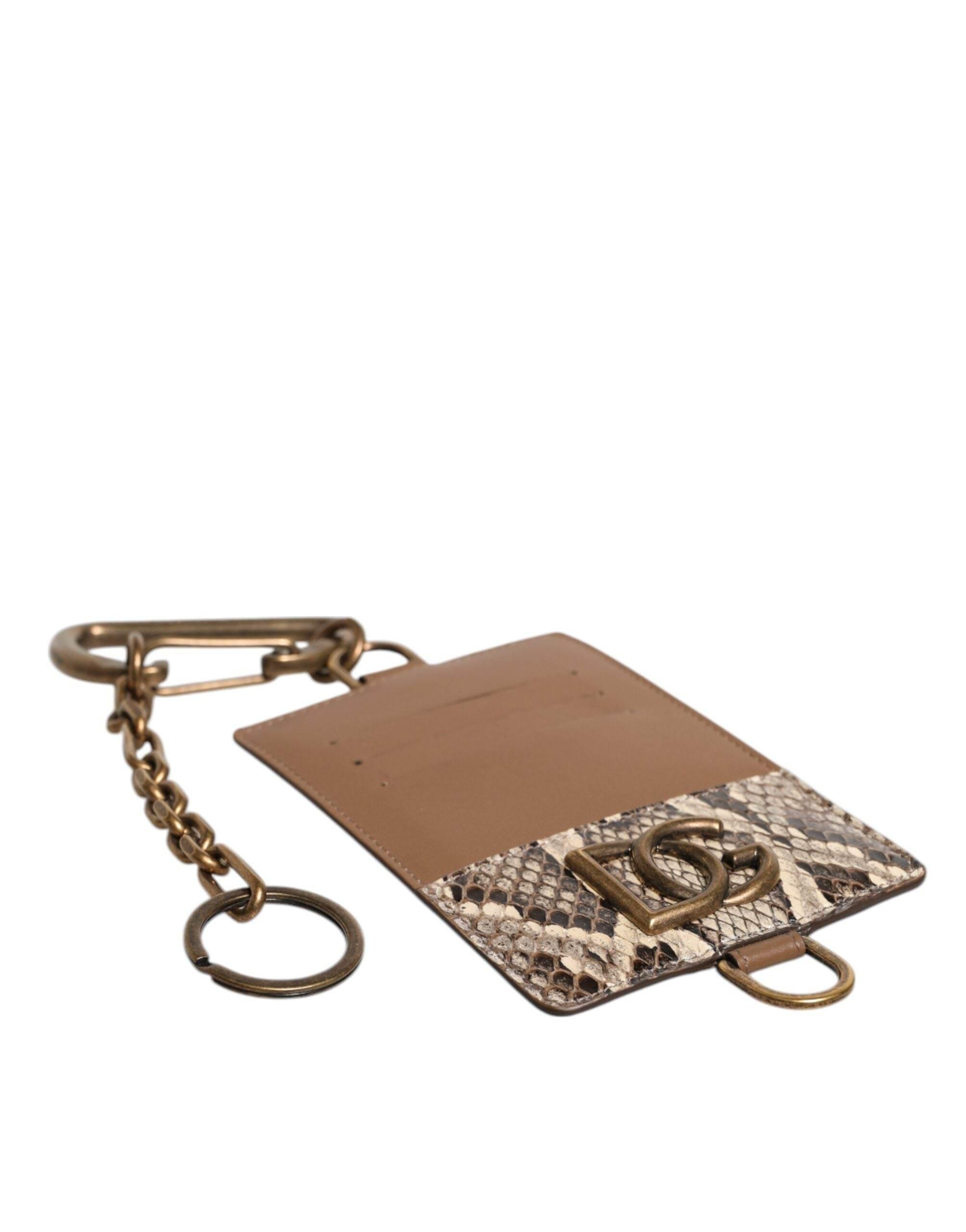 Dolce & Gabbana Brown Exotic Leather Card Holder DG Logo Plaque Wallet - Hilstor