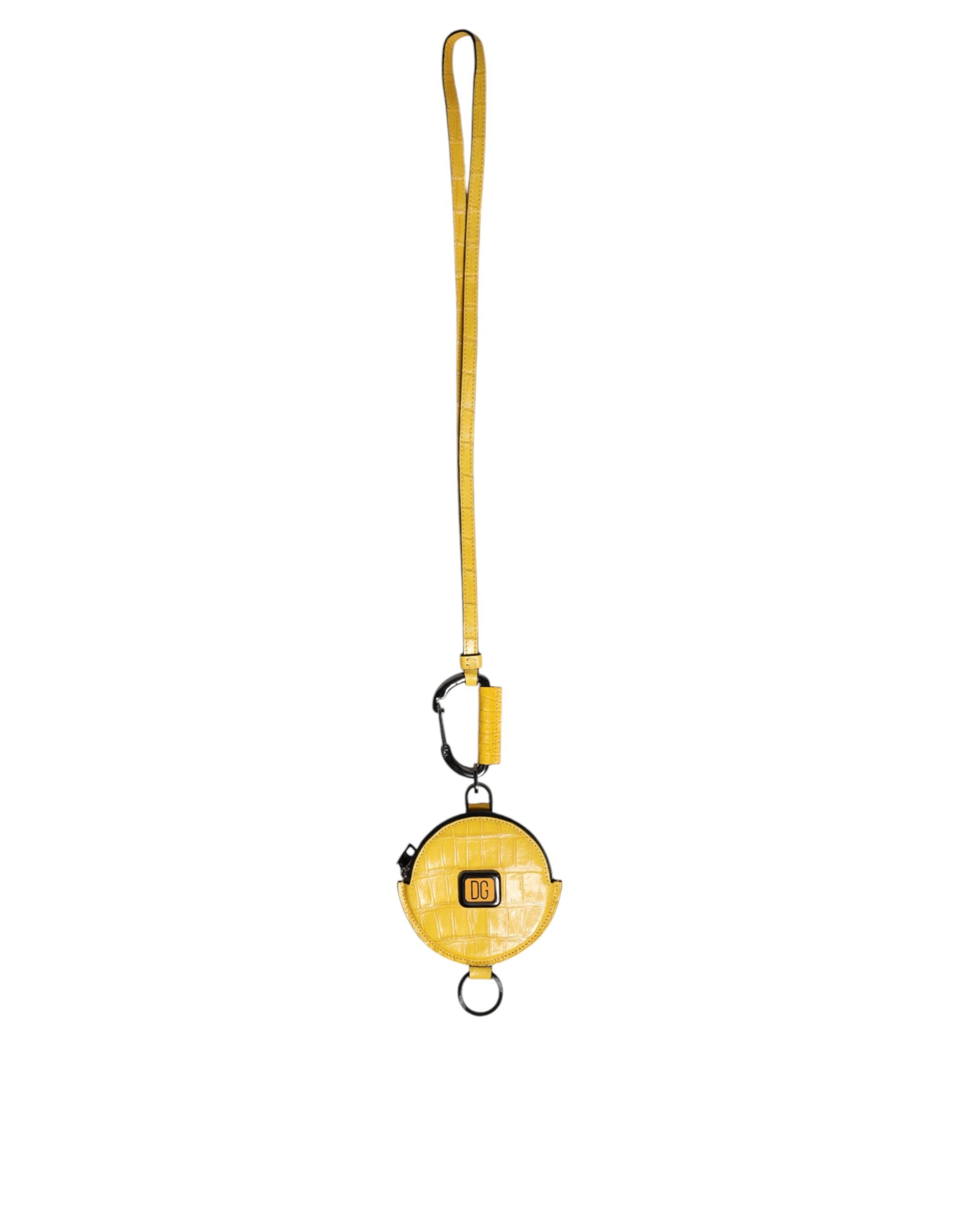 Dolce &amp; Gabbana Gul rund læder DG Logo Møntpung Lanyard Wallet
