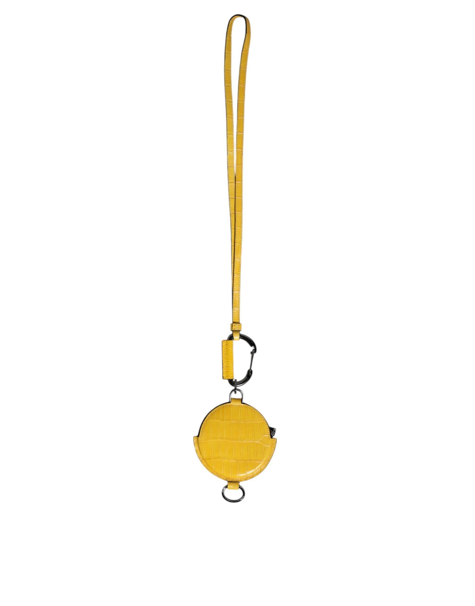 Dolce & Gabbana Yellow Round Leather DG Logo Coin Purse Lanyard Wallet - Hilstor