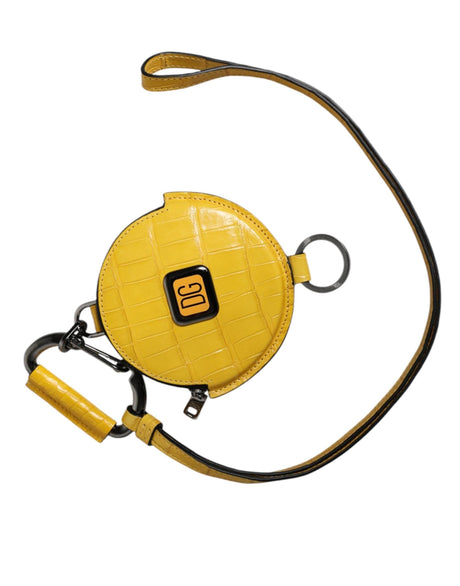 Dolce & Gabbana Yellow Round Leather DG Logo Coin Purse Lanyard Wallet - Hilstor