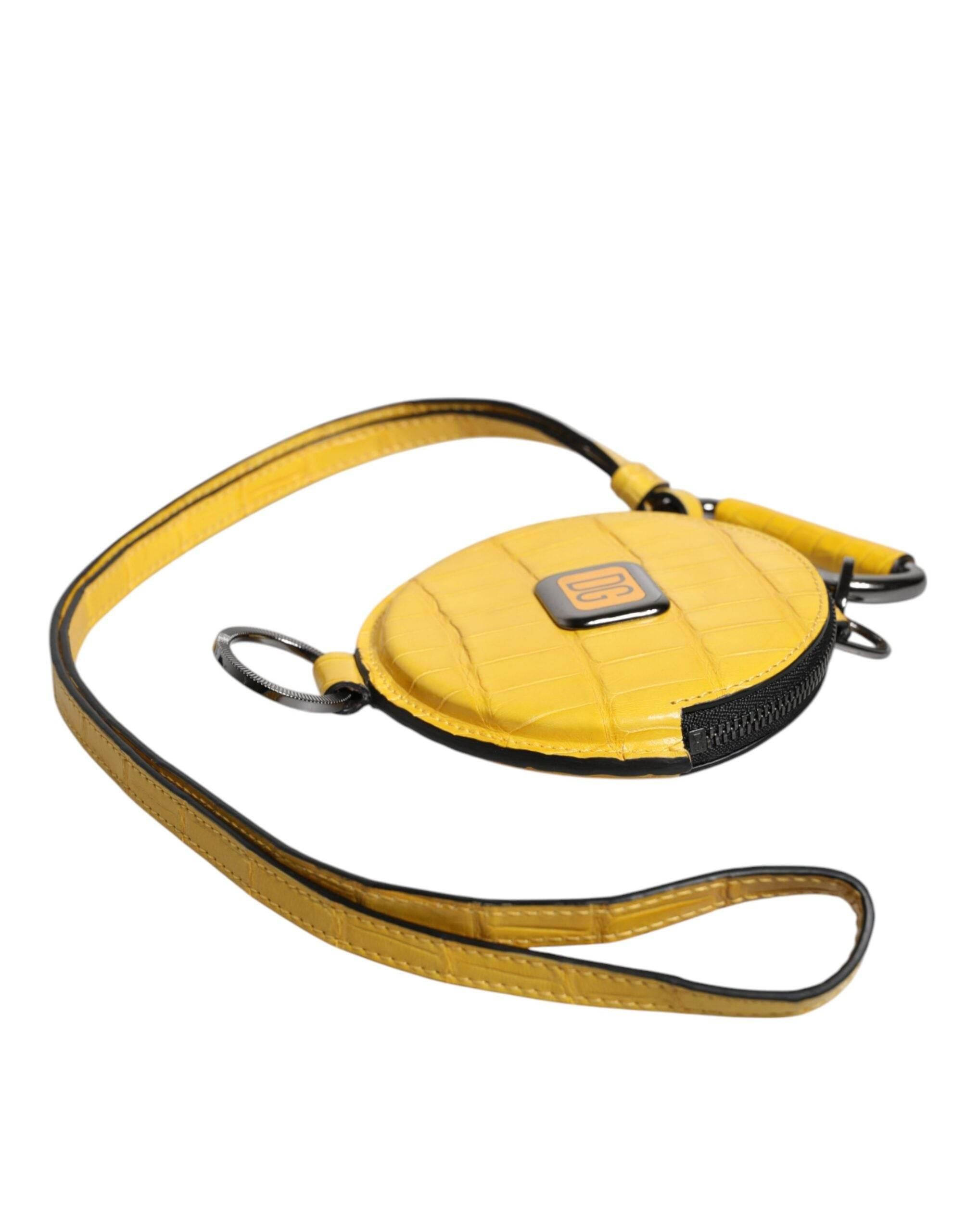 Dolce & Gabbana Yellow Round Leather DG Logo Coin Purse Lanyard Wallet - Hilstor