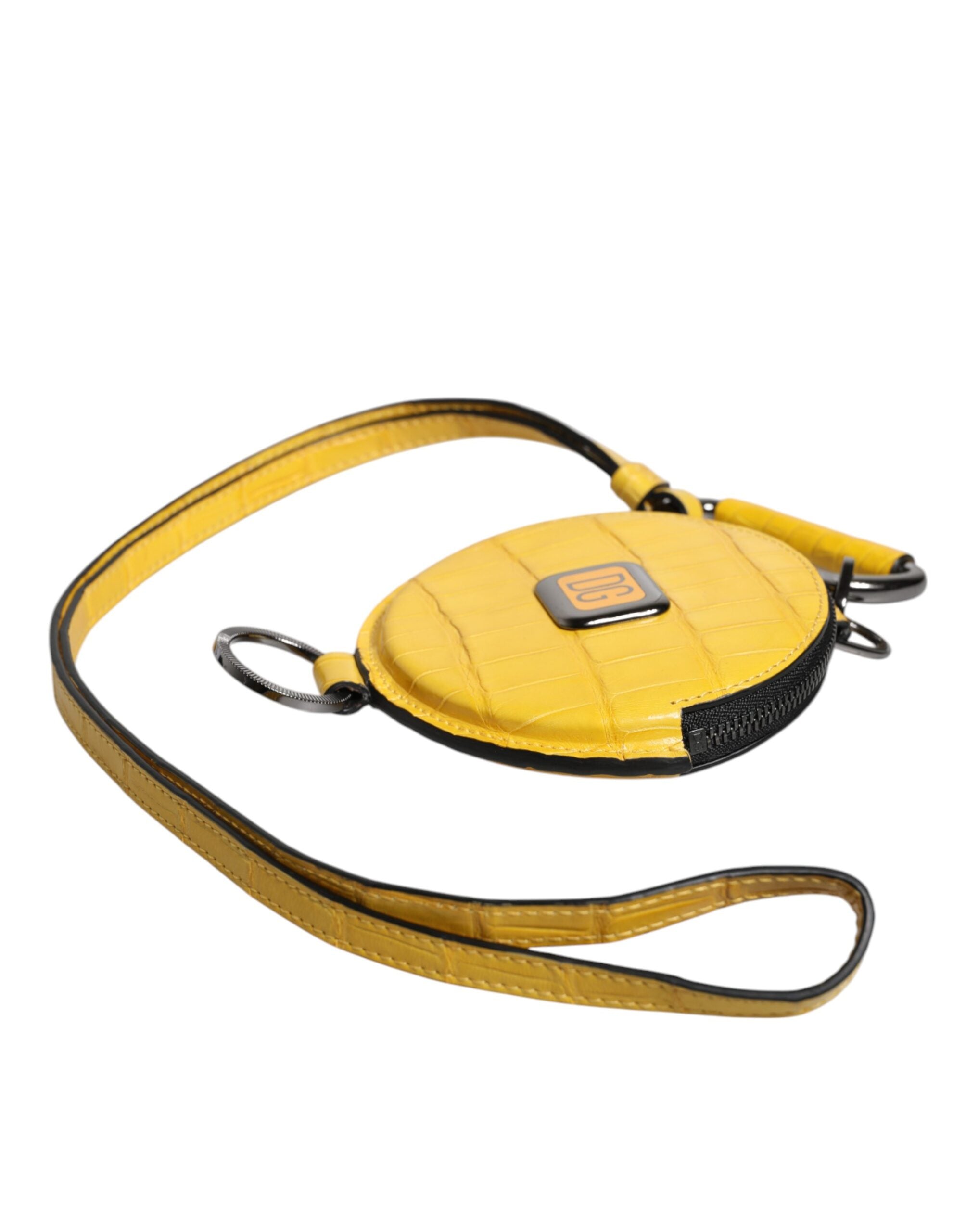 Dolce &amp; Gabbana Gul rund læder DG Logo Møntpung Lanyard Wallet