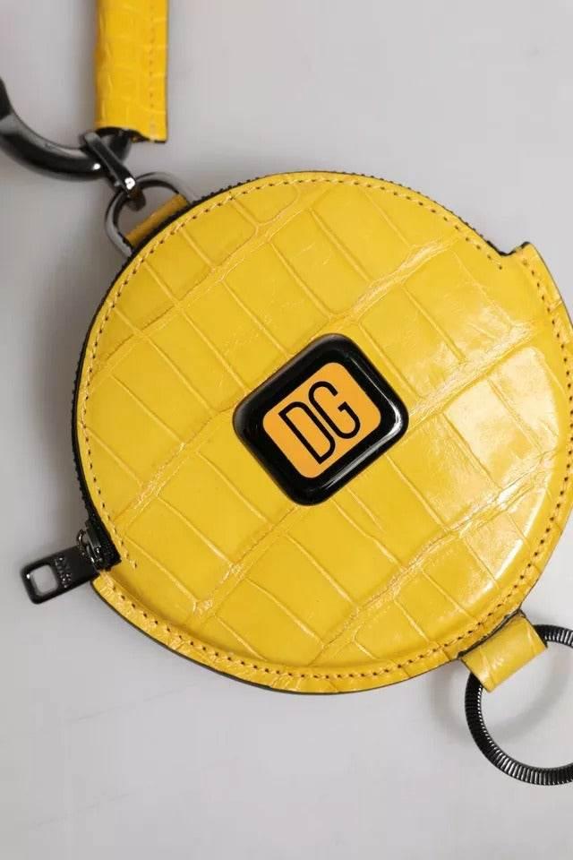 Dolce & Gabbana Yellow Round Leather DG Logo Coin Purse Lanyard Wallet - Hilstor