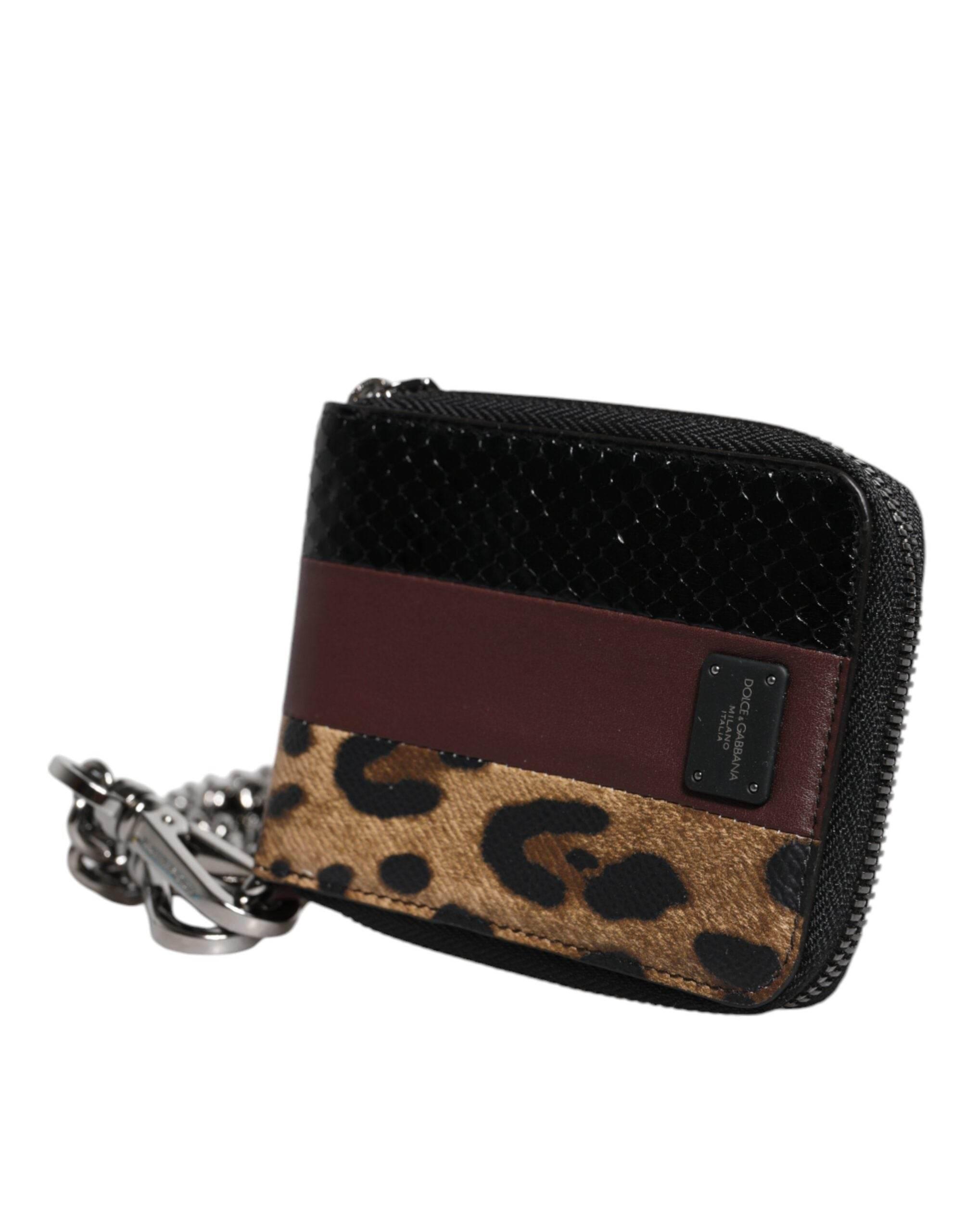 Dolce & Gabbana Multicolor Leopard Leather DG Bifold Card Holder Wallet - Hilstor