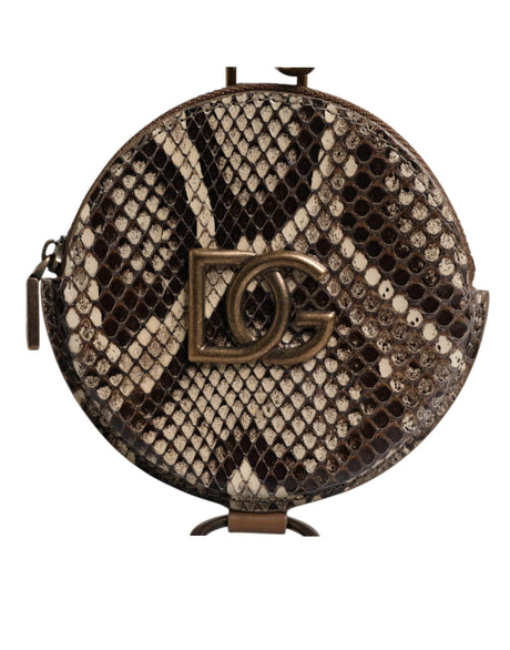 Dolce & Gabbana Brown Round Leather DG Logo Coin Purse Lanyard Wallet - Hilstor