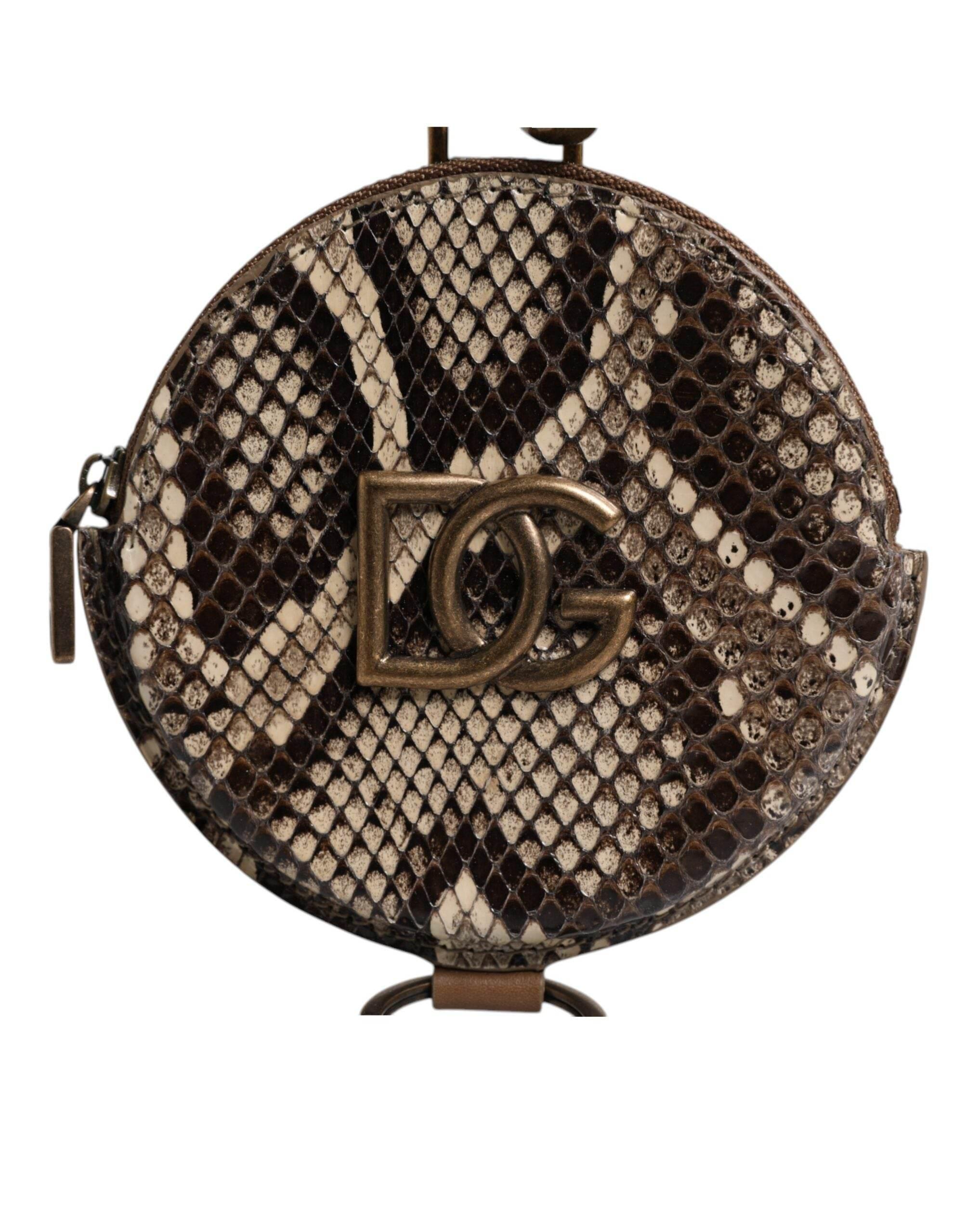 Dolce & Gabbana Brown Round Leather DG Logo Coin Purse Lanyard Wallet - Hilstor