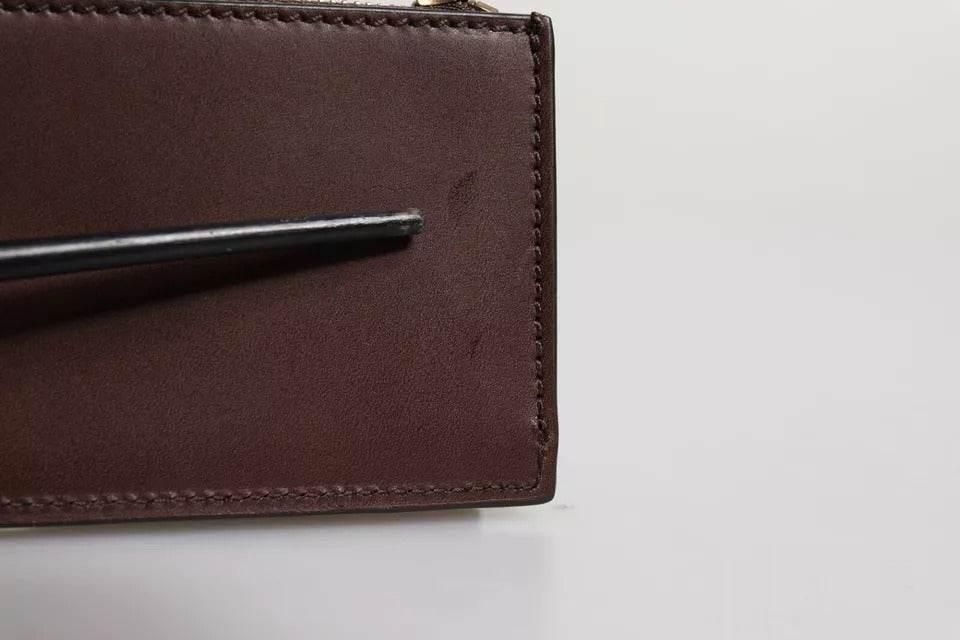 Dolce & Gabbana Brown Leather Zip Logo Keyring Coin Purse Keyring Wallet - Hilstor