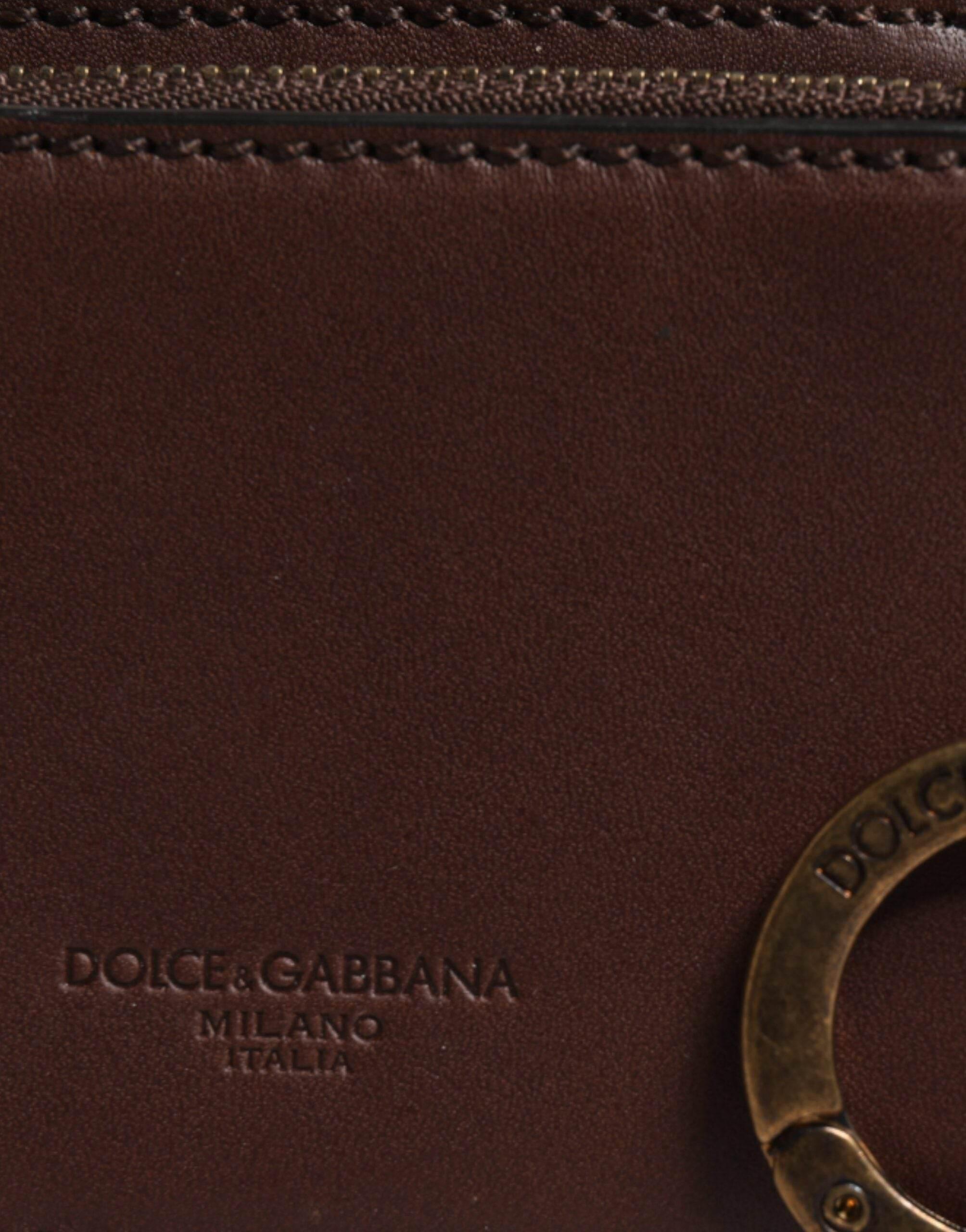 Dolce & Gabbana Brown Leather Zip Logo Keyring Coin Purse Keyring Wallet - Hilstor