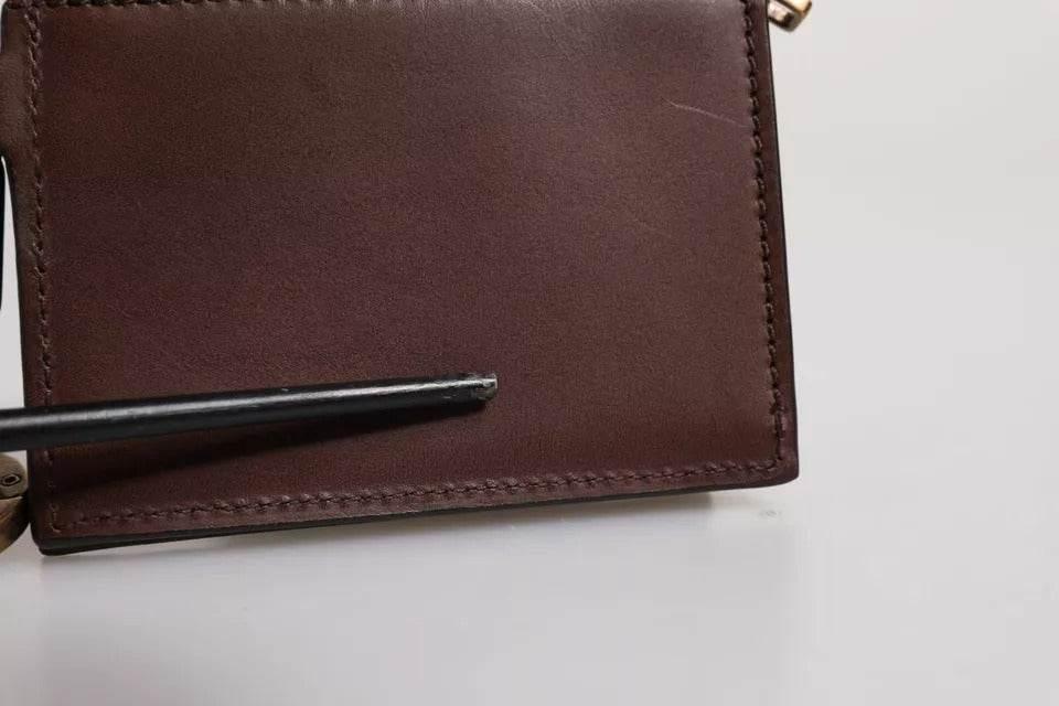 Dolce & Gabbana Brown Leather Zip Logo Keyring Coin Purse Keyring Wallet - Hilstor