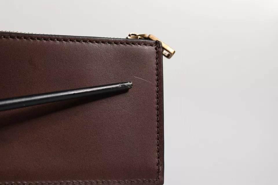 Dolce & Gabbana Brown Leather Zip Logo Keyring Coin Purse Keyring Wallet - Hilstor
