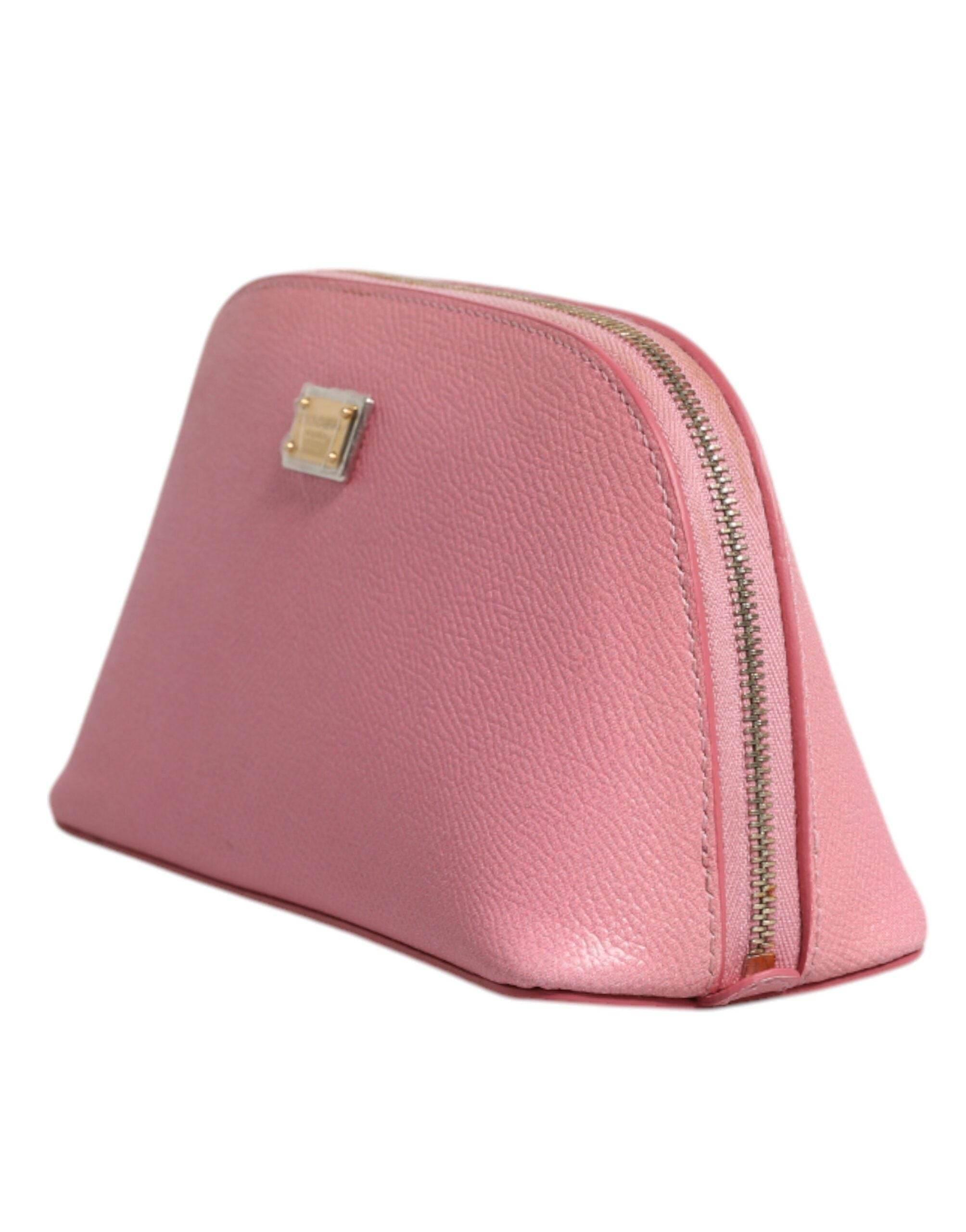 Dolce & Gabbana Pink Leather DG Logo Zip Around Hand Purse Pouch Wallet - Hilstor