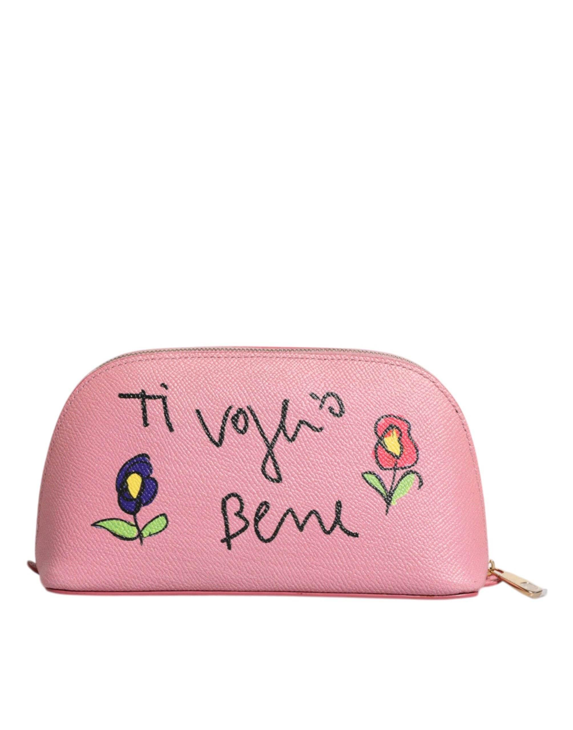 Dolce & Gabbana Pink Leather DG Logo Zip Around Hand Purse Pouch Wallet - Hilstor