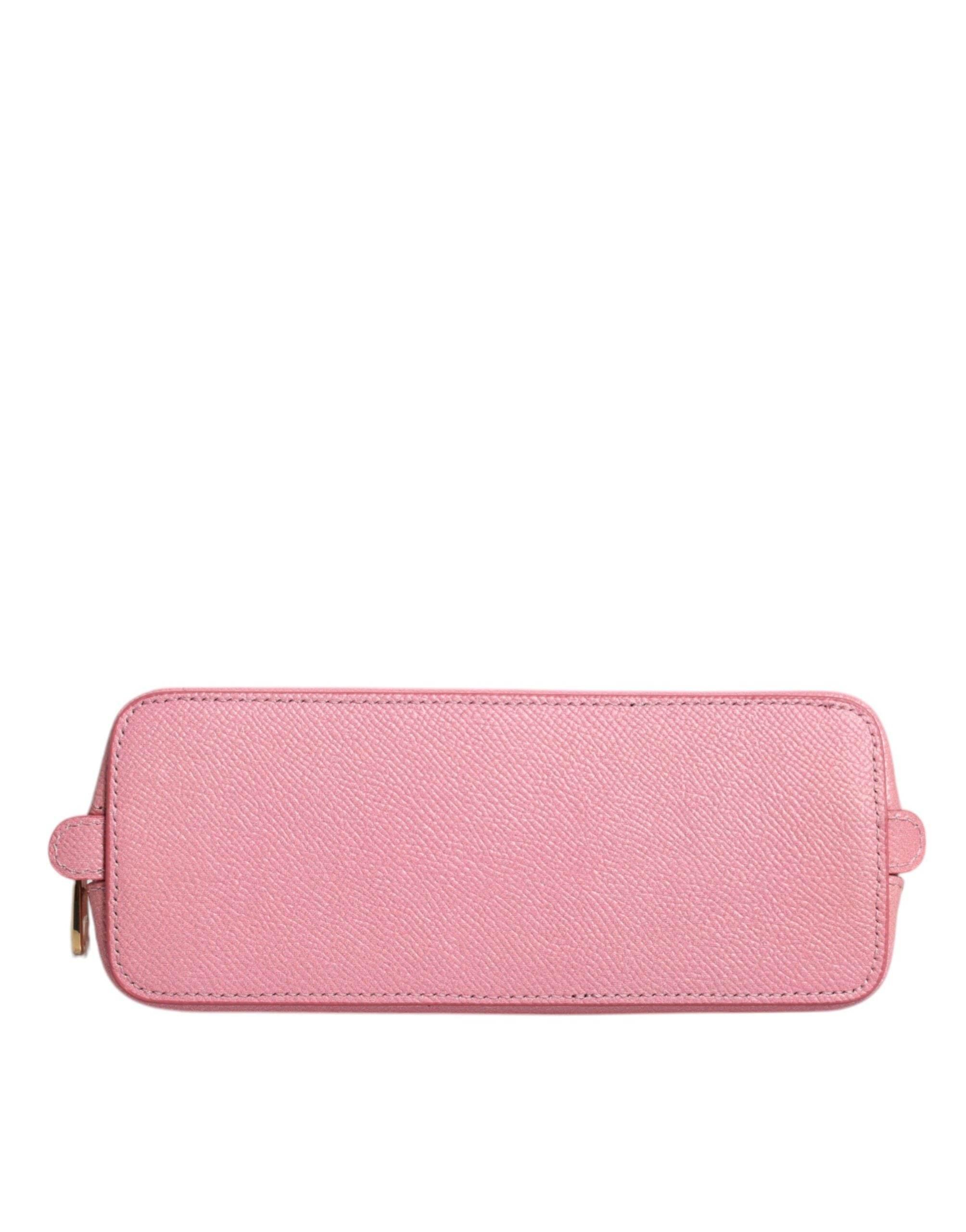 Dolce & Gabbana Pink Leather DG Logo Zip Around Hand Purse Pouch Wallet - Hilstor