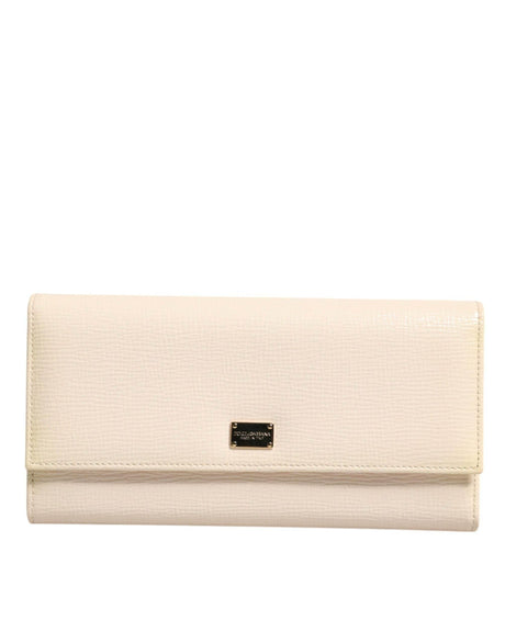 Dolce & Gabbana Beige Leather Trifold Logo Plaque Card Holder Wallet - Hilstor