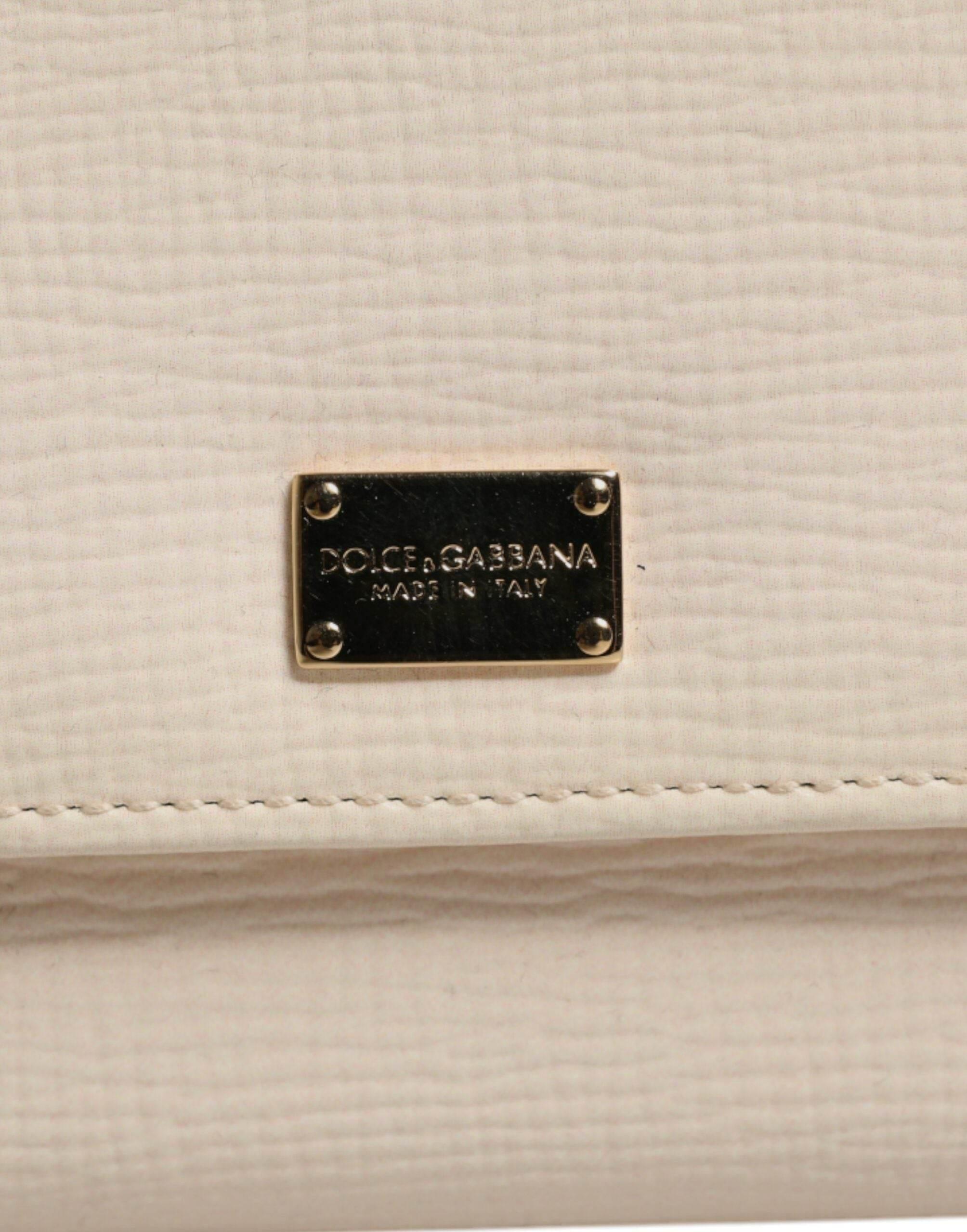 Dolce & Gabbana Beige Leather Trifold Logo Plaque Card Holder Wallet - Hilstor