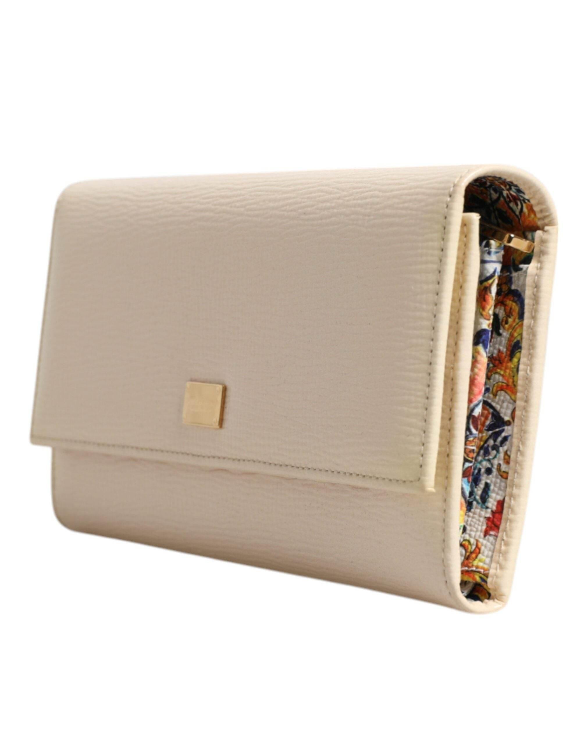 Dolce & Gabbana Beige Leather Trifold Logo Plaque Card Holder Wallet - Hilstor