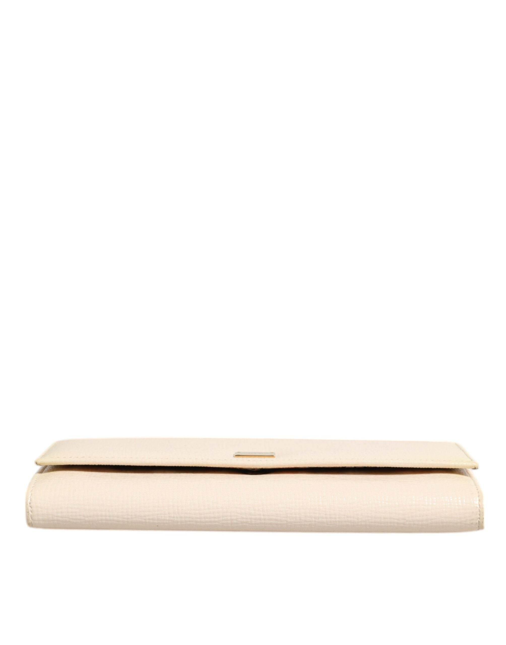 Dolce & Gabbana Beige Leather Trifold Logo Plaque Card Holder Wallet - Hilstor