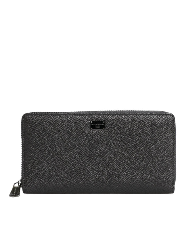 Dolce & Gabbana Dark Gray Leather DG Logo Zip Around Continental Wallet - Hilstor