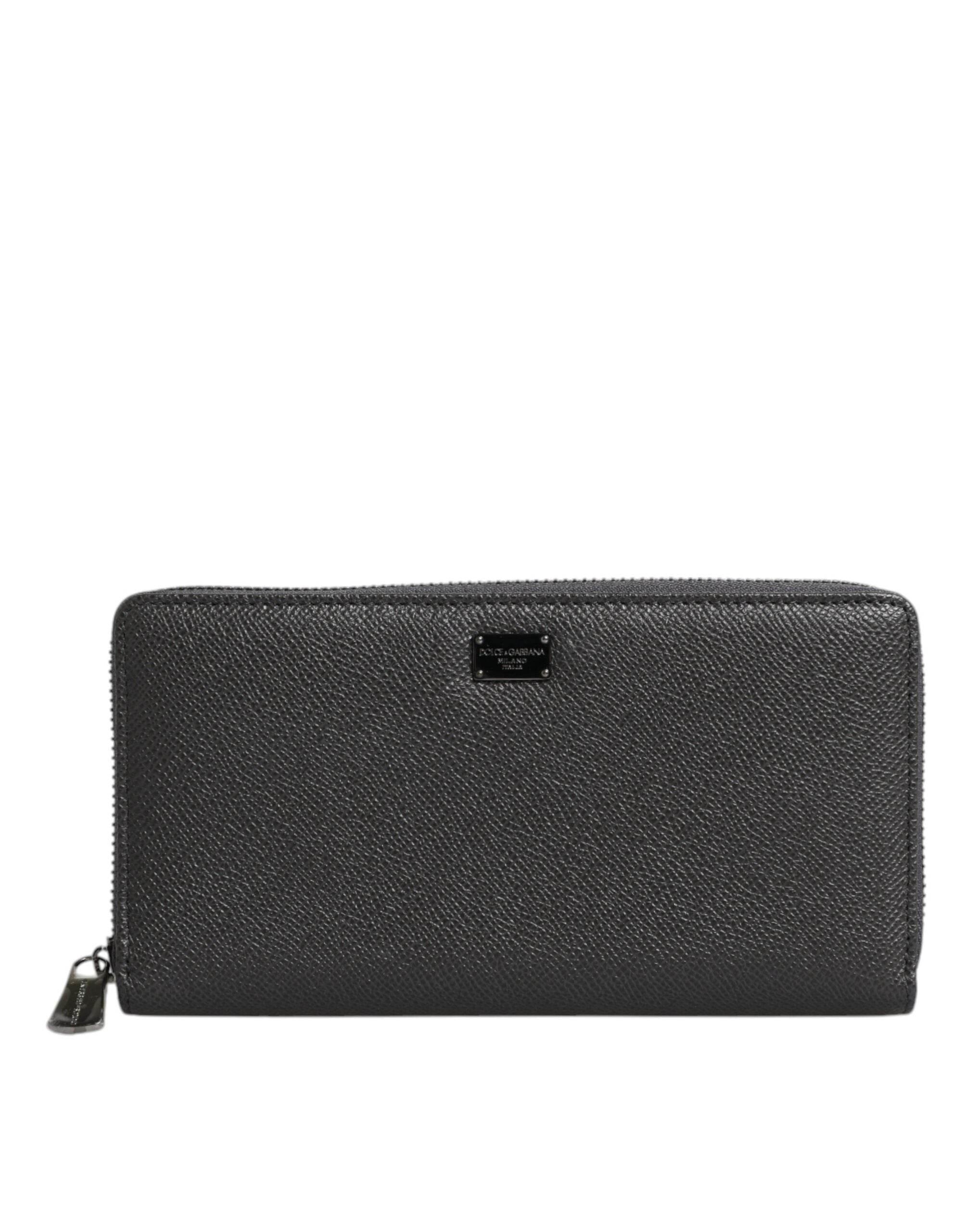 Dolce & Gabbana Dark Gray Leather DG Logo Zip Around Continental Wallet - Hilstor
