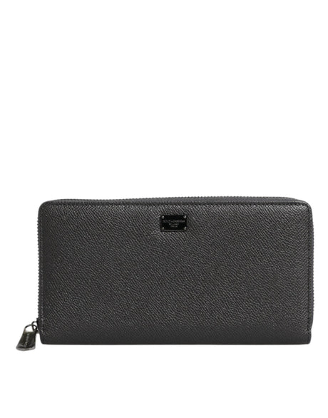 Dolce & Gabbana Dark Gray Leather DG Logo Zip Around Continental Wallet - Hilstor