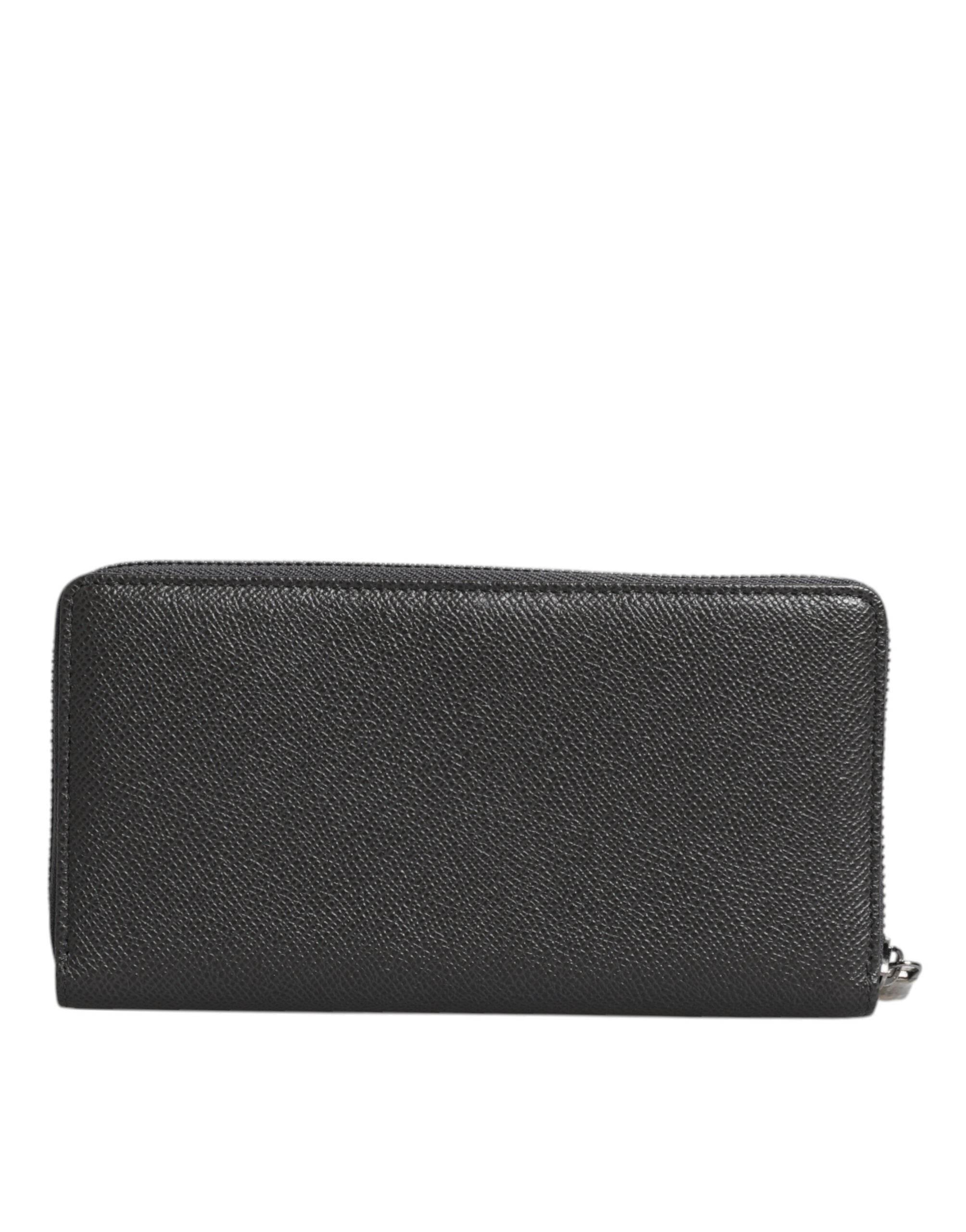 Dolce & Gabbana Dark Gray Leather DG Logo Zip Around Continental Wallet - Hilstor