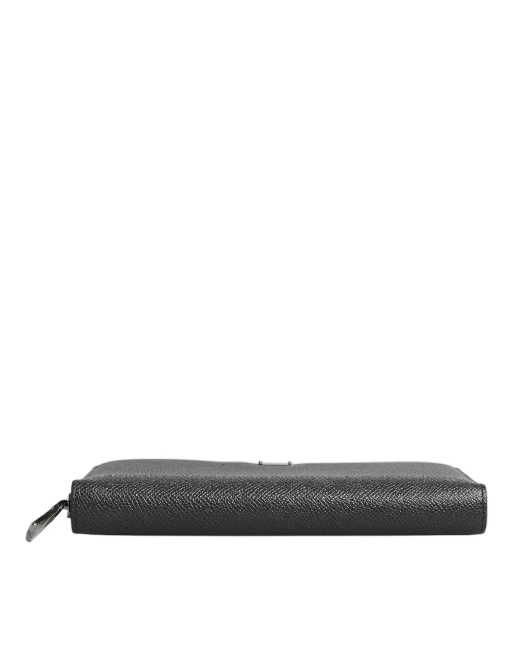 Dolce & Gabbana Dark Gray Leather DG Logo Zip Around Continental Wallet - Hilstor