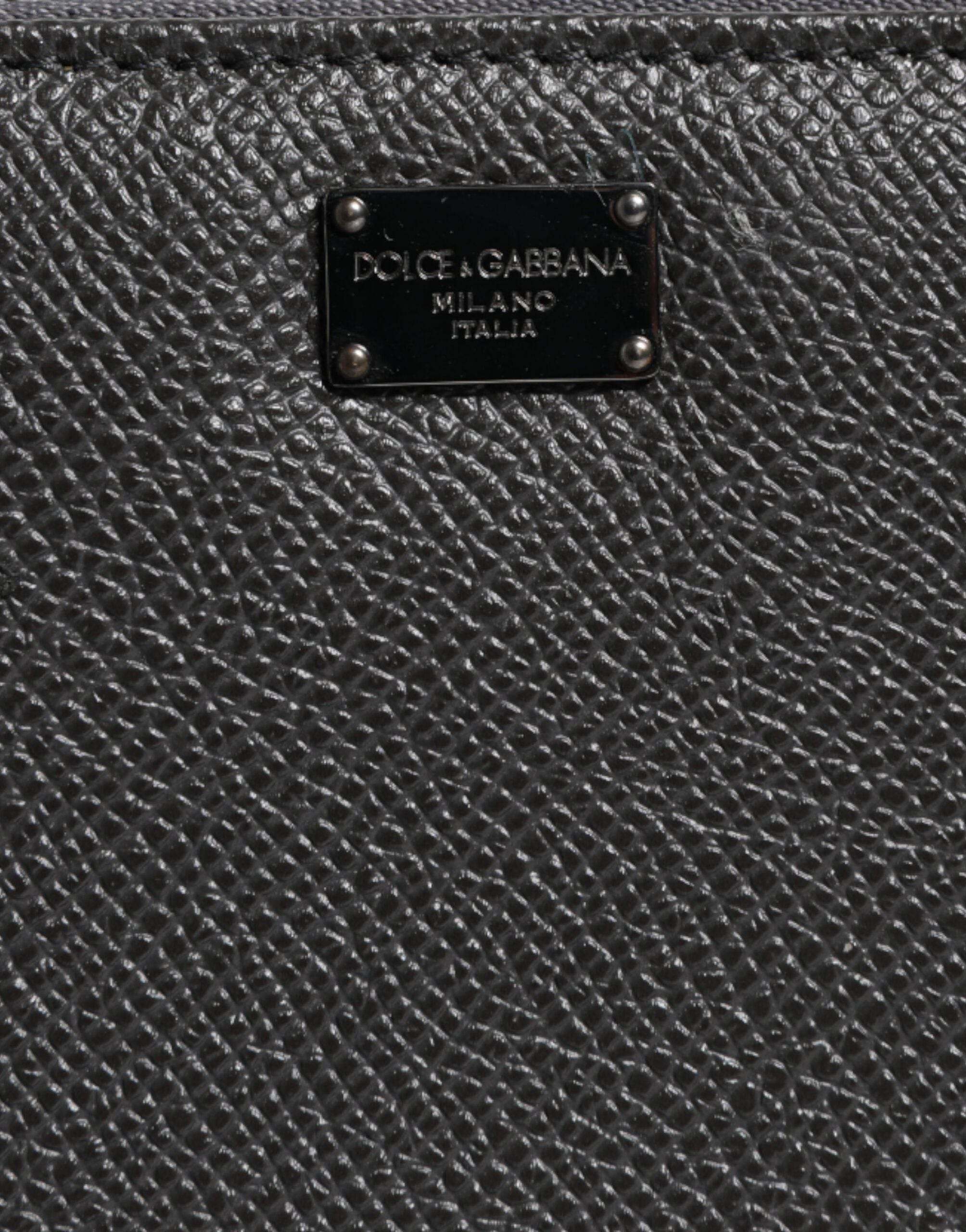Dolce & Gabbana Dark Gray Leather DG Logo Zip Around Continental Wallet - Hilstor