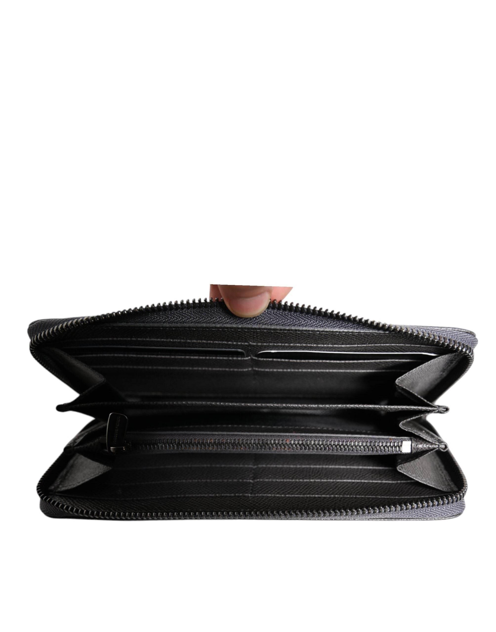 Dolce & Gabbana Dark Gray Leather DG Logo Zip Around Continental Wallet - Hilstor