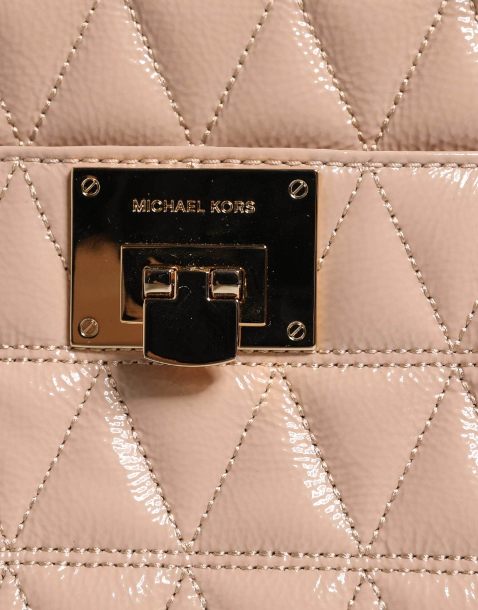 Michael Kors Peach Quilted Leather Logo Crossbody VIVIANNE Messenger Bag - Hilstor