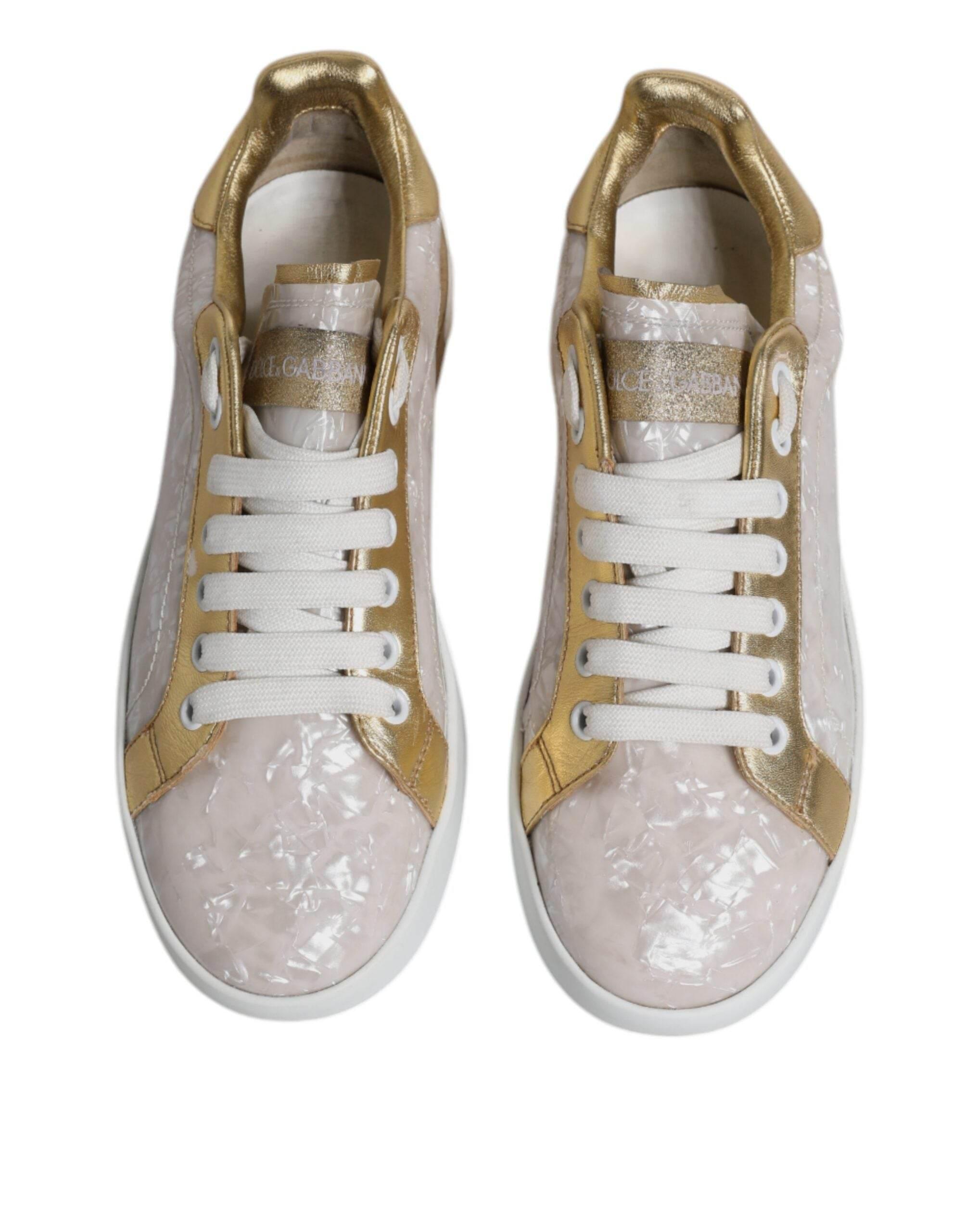 Dolce & Gabbana White Portofino Mother Of Pearl Sneakers Casual Shoes - Hilstor