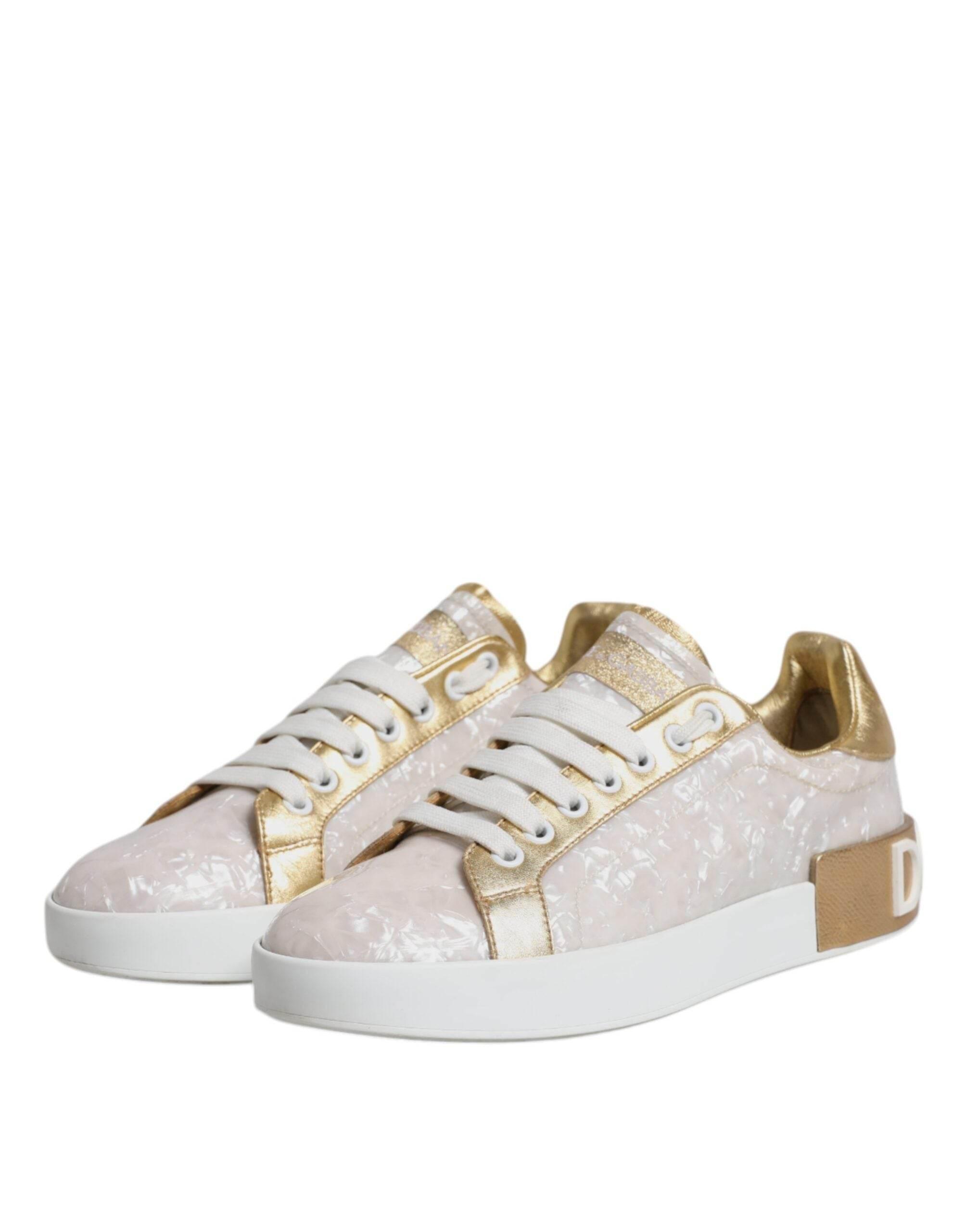 Dolce & Gabbana White Portofino Mother Of Pearl Sneakers Casual Shoes - Hilstor