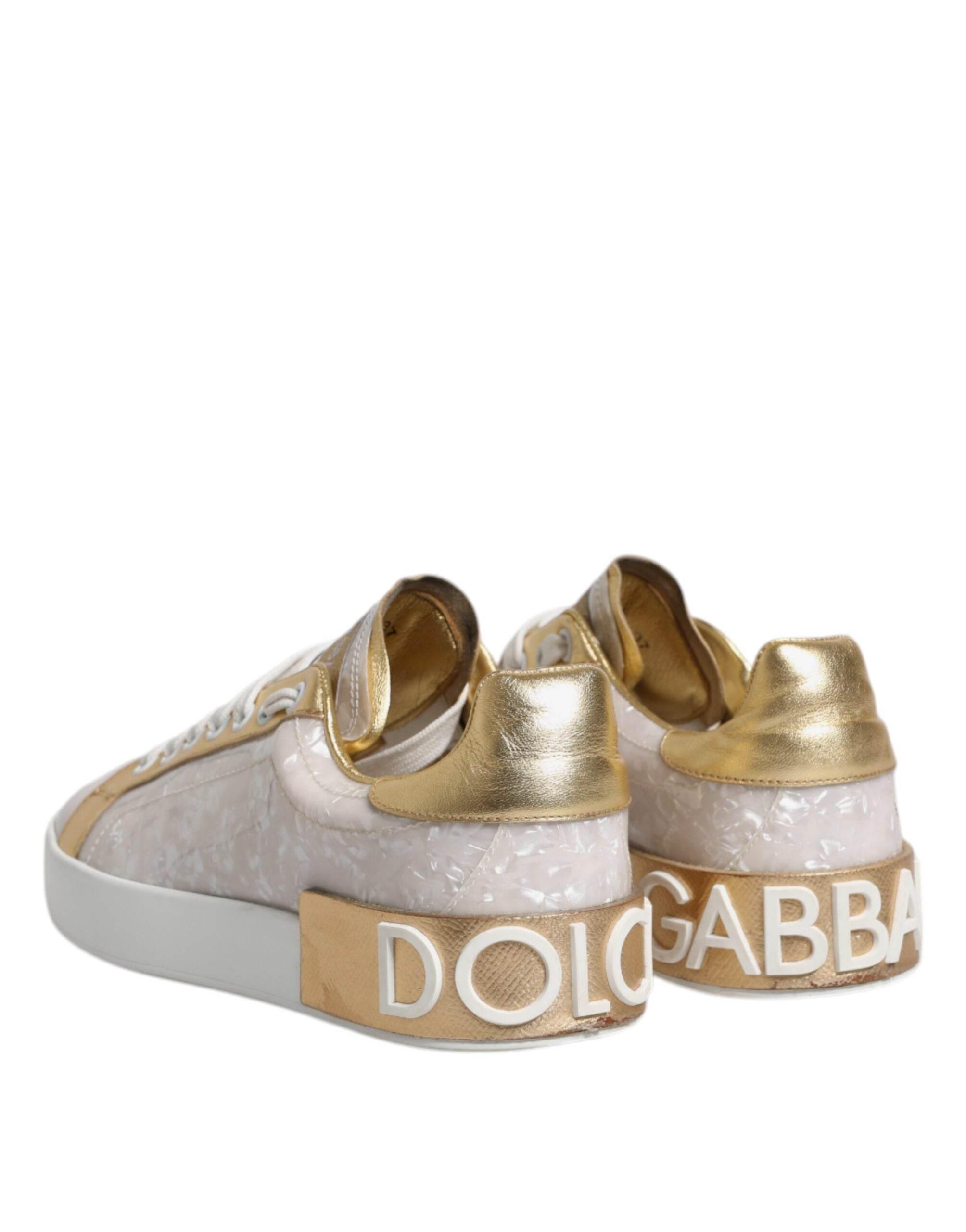 Dolce & Gabbana White Portofino Mother Of Pearl Sneakers Casual Shoes - Hilstor