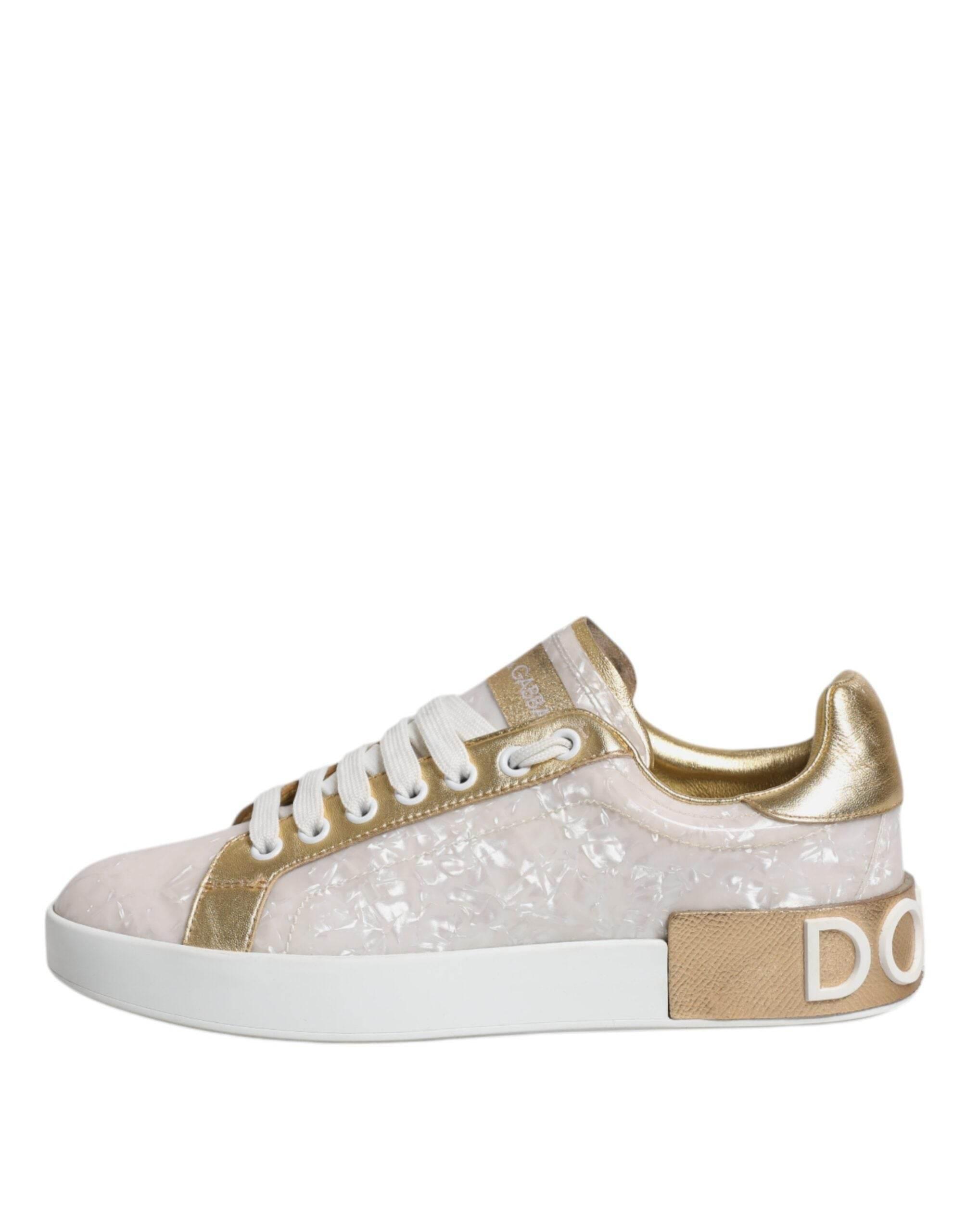 Dolce & Gabbana White Portofino Mother Of Pearl Sneakers Casual Shoes - Hilstor