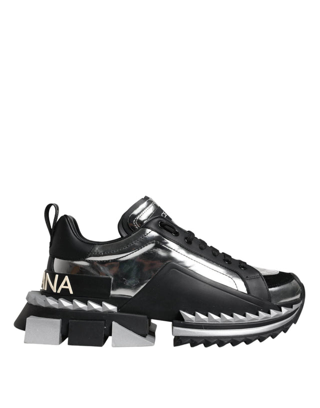 Dolce & Gabbana Black Silver SUPER KING Leather Sneaker Shoes - Hilstor