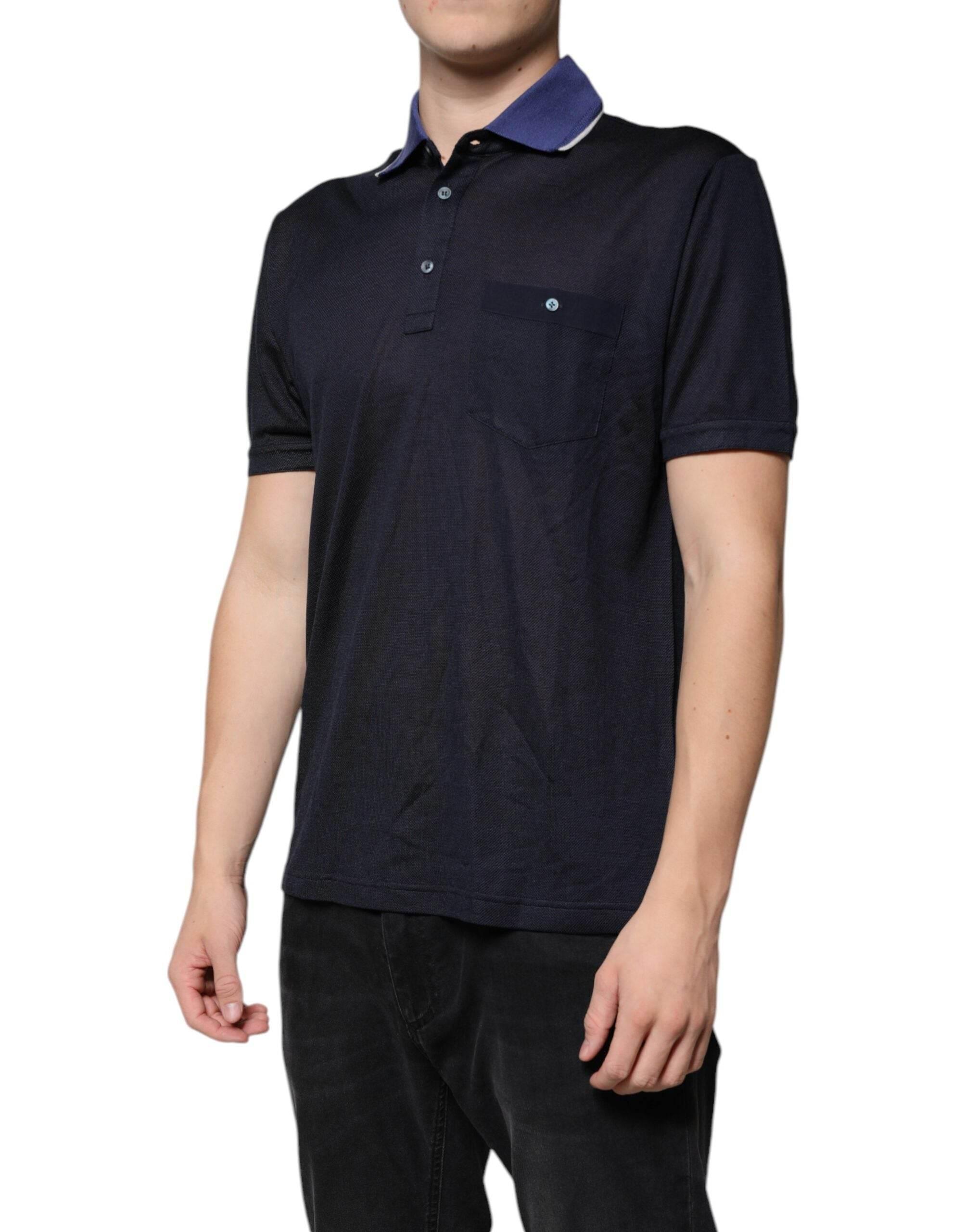 Dolce & Gabbana Blue Silk Collared Short Sleeves Polo T-shirt - Hilstor