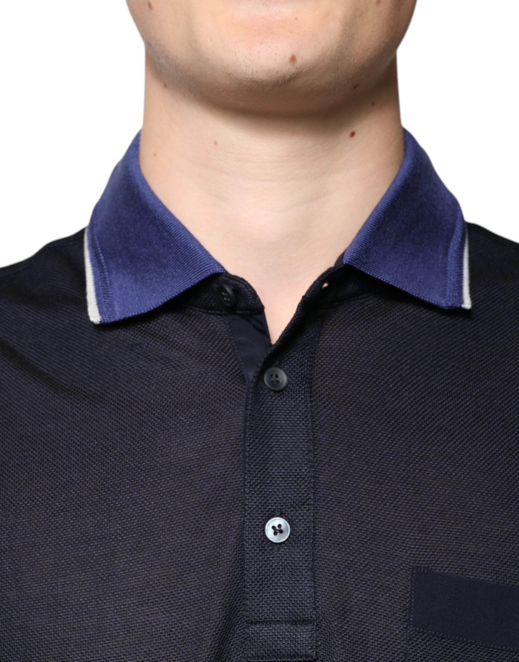 Dolce & Gabbana Blue Silk Collared Short Sleeves Polo T-shirt - Hilstor